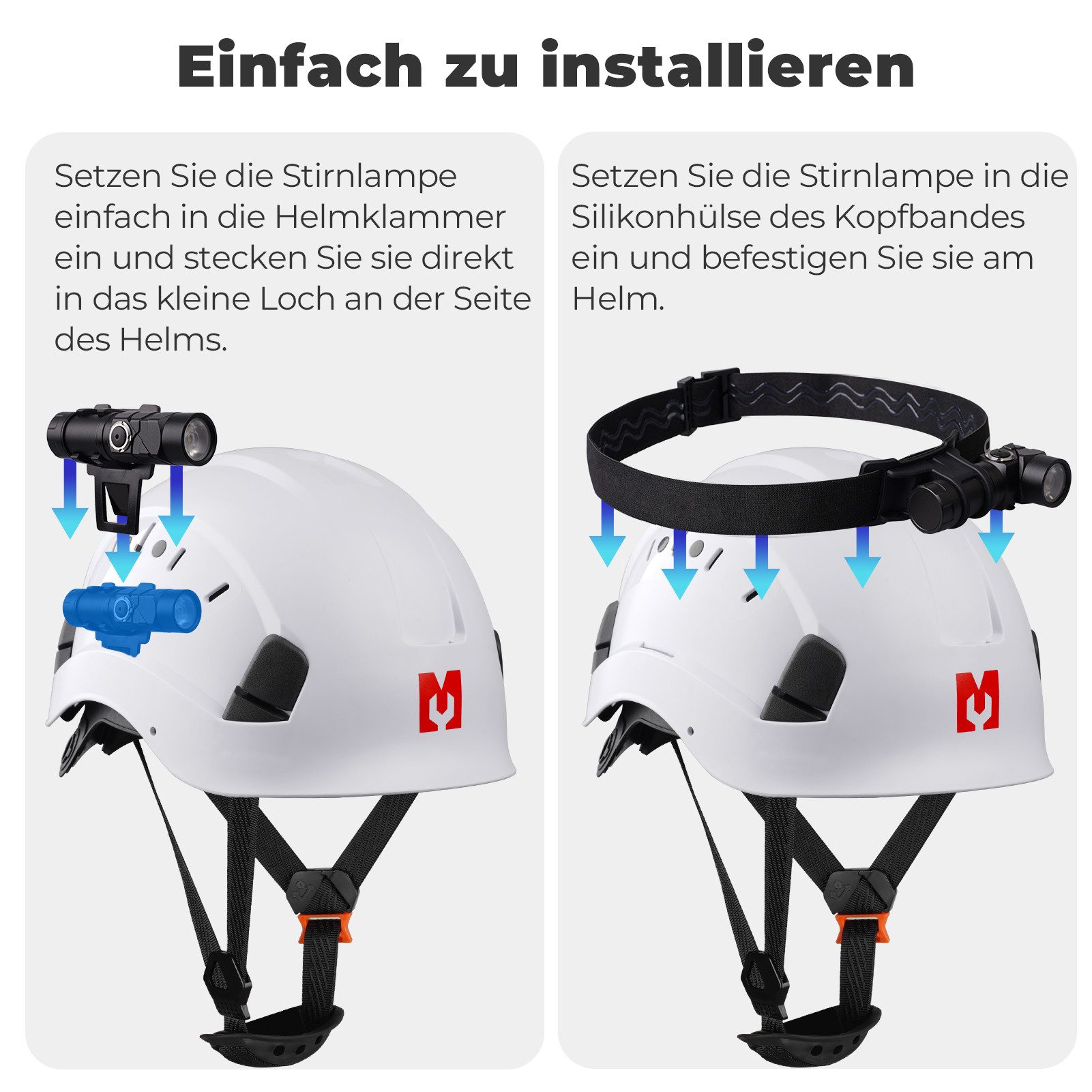 Mustbau Schutzhelm Schutzhelm mit Stirnlampe, 53-63 cm, verstellbar, Industrie EN397