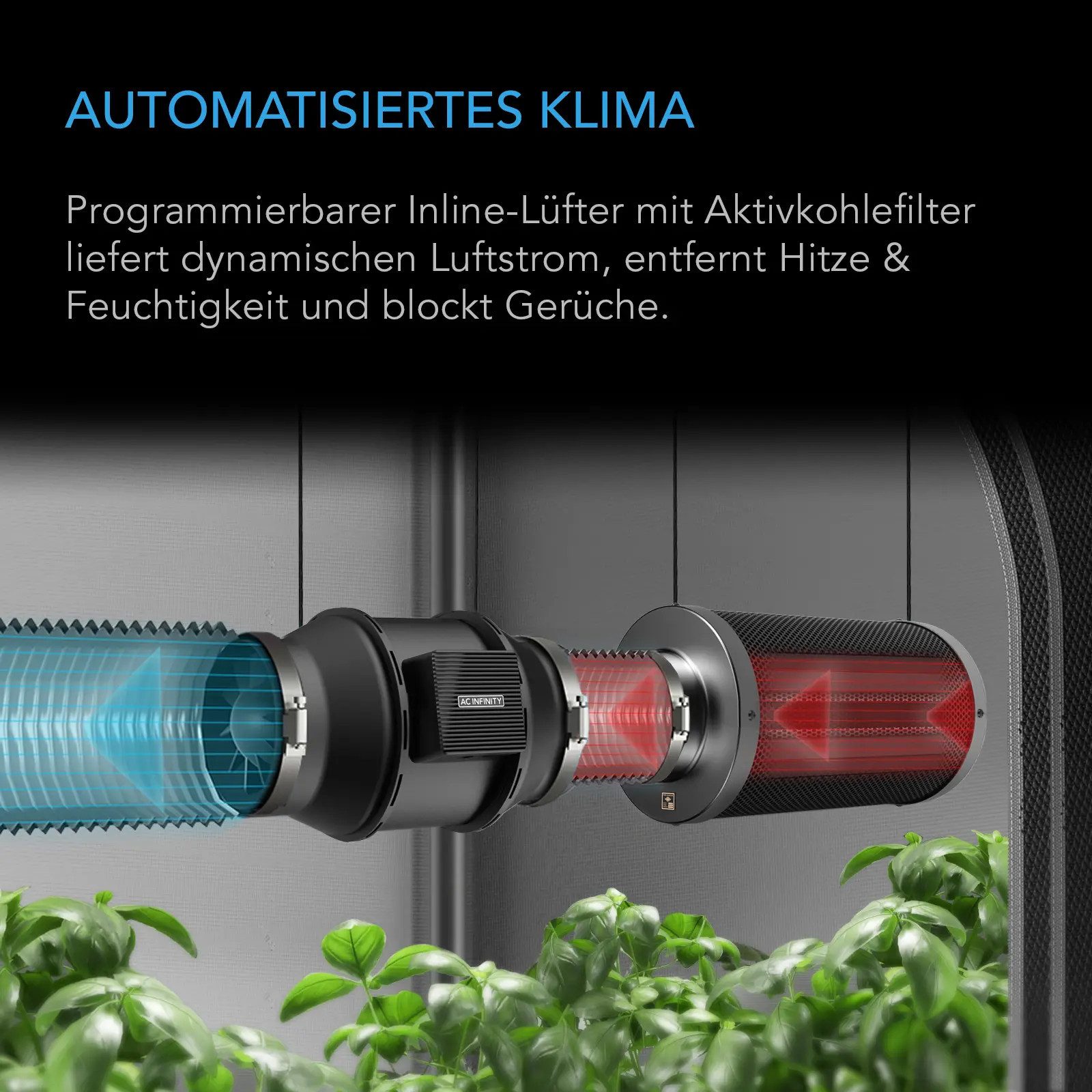 AC INFINITY Gewächshaus AC Infinity AI+ Growzelt Komplettset, BxTxH: 90 x 90 x 180 cm, BxLxH: 90 x 90 x 180 cm, mit AI+ Controller und 260W LED
