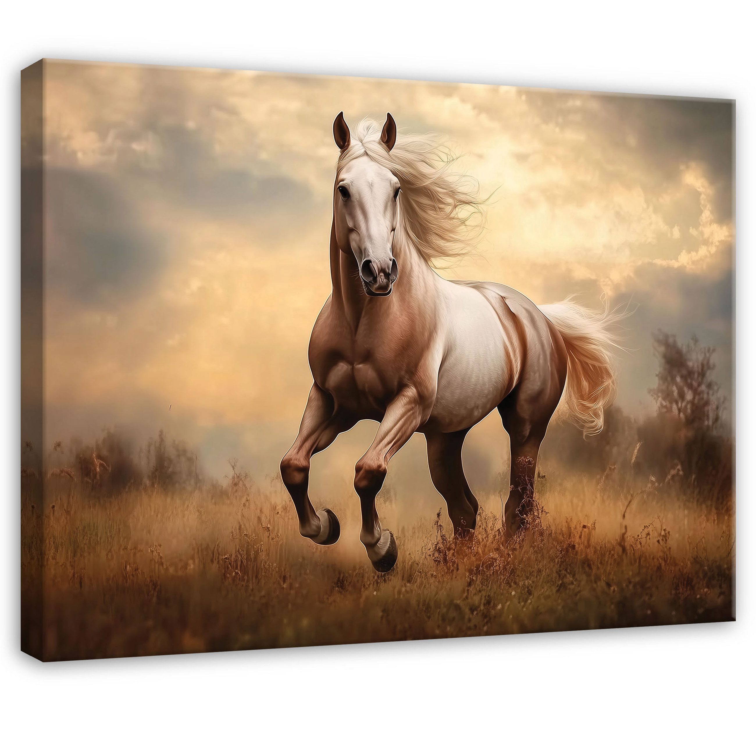 Wallarena Leinwandbild Pferd Feld Tier Natur Wandbilder Wand Deko XXL Bilde günstig online kaufen