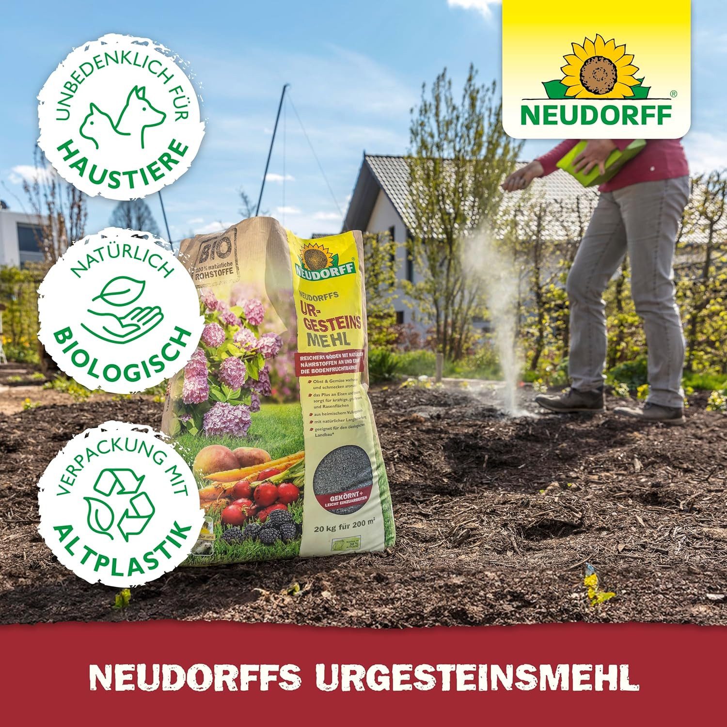 Neudorff Bodenverbesserer UrgesteinsMehl 2,5 kg, erhöht Bodenfruchtbarkeit bei allen Bodenarten, Diabasgesteinsmehl mit natürlicher Langzeitwirkung