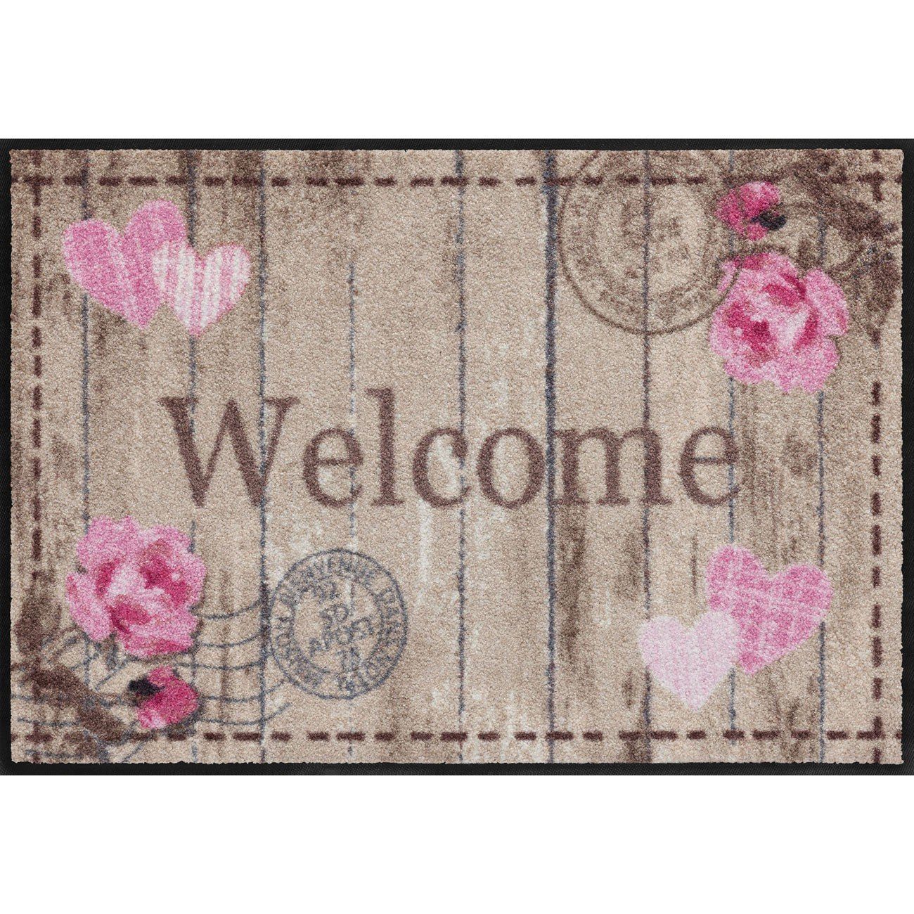 Fußmatte Salonloewe Fußmatte waschbar Cottage Chic Welcome Roses 50x75 cm, Salonloewe, Rechteckig, Höhe: 7 mm