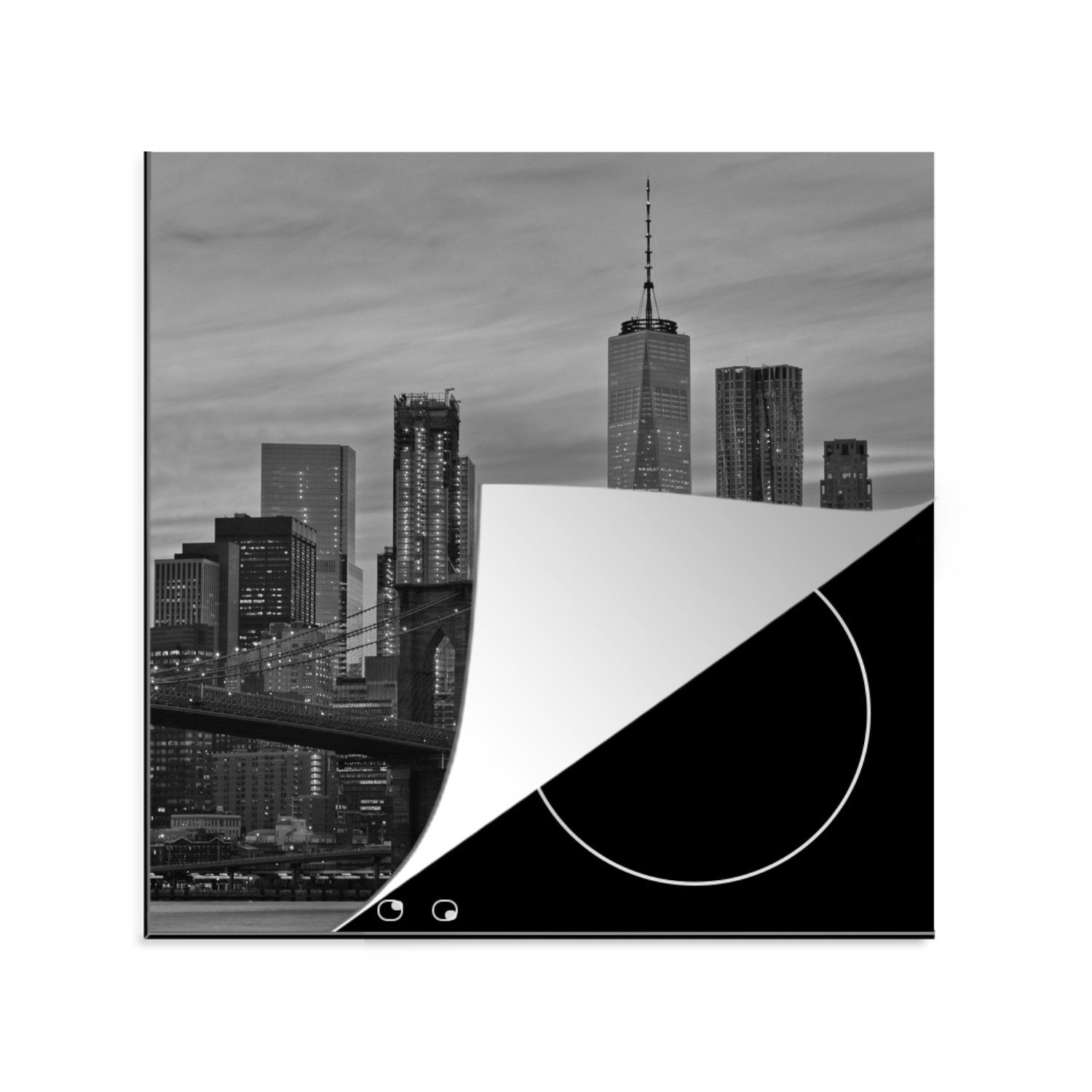 MuchoWow Herdblende-/Abdeckplatte World Trade Center - Schwarz - Weiß - Skyline, Vinyl, (1 tlg), 78x78 cm, Ceranfeldabdeckung, Arbeitsplatte für küche | Herdabdeckplatten