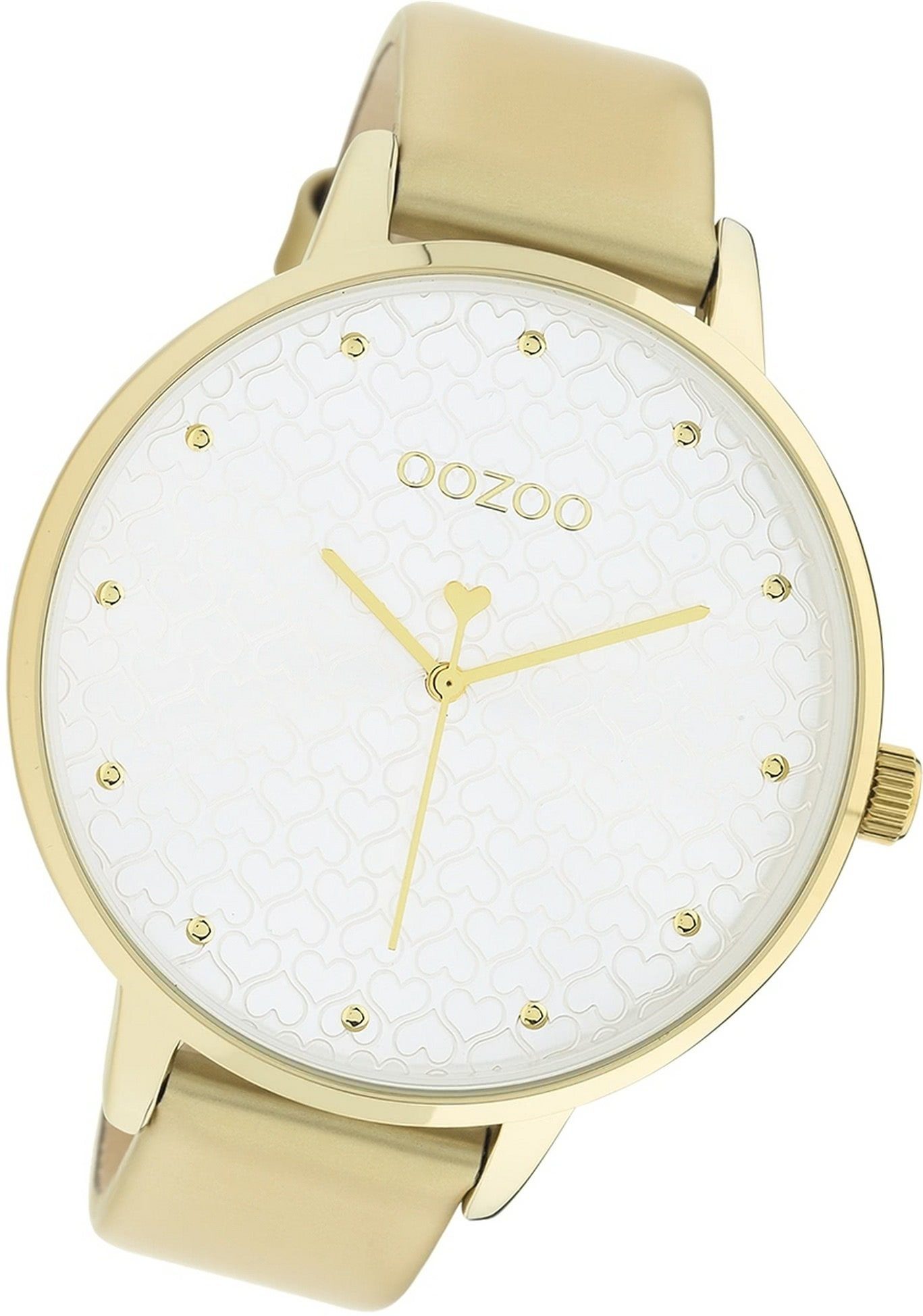 OOZOO Quarzuhr Oozoo Damen Armbanduhr Timepieces, Damenuhr Lederarmband gold, rundes Gehäuse, extra groß (ca. 48mm) | Quarzuhren