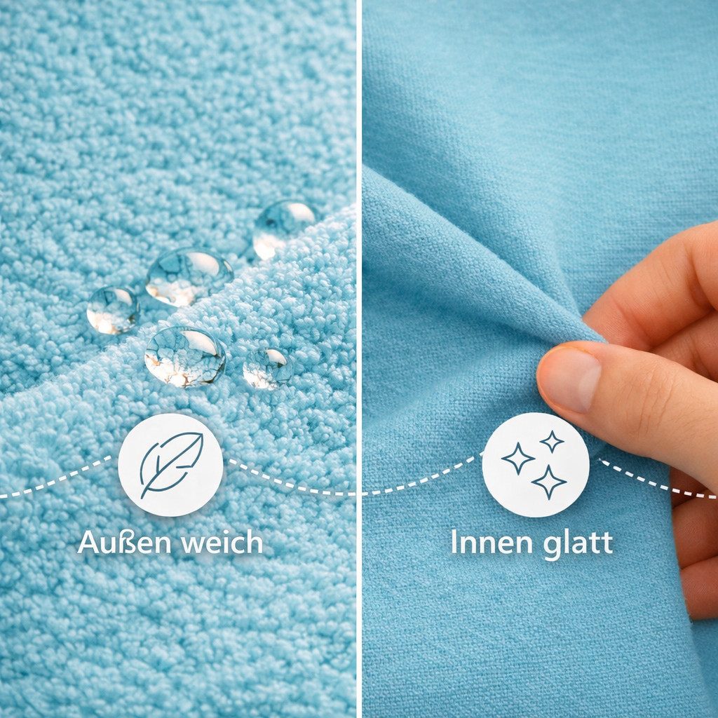 Vossen Badeponcho Schwimmponcho „De Luxe“, Blau und Grau, Onesize, Kapuze, Knöpfe, mit Kapuze, saugstark, weich, pflegeleicht, mit Druckknöpfen