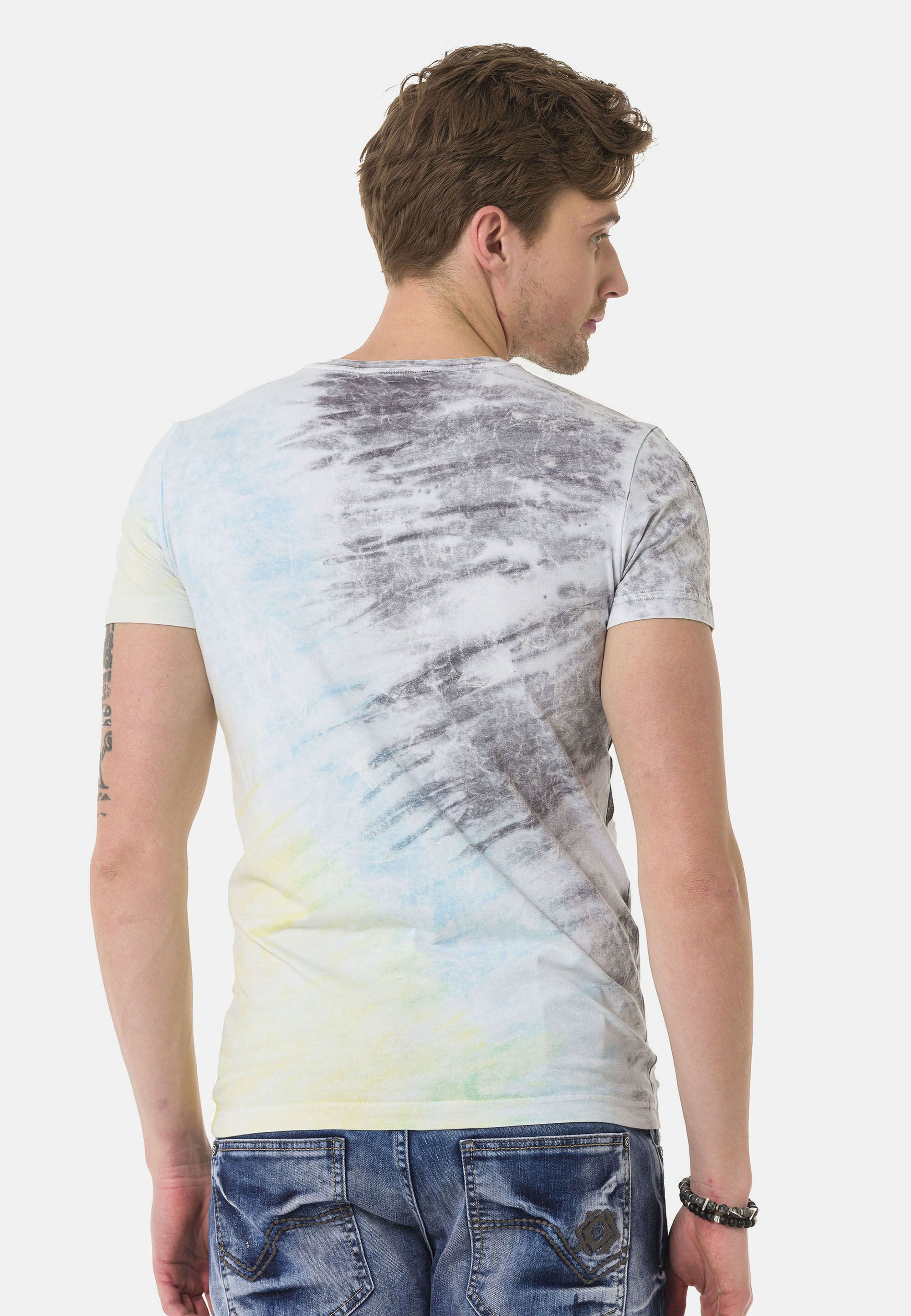 Cipo & Baxx T-Shirt T-Shirt im Batik-Look mit Print auf Front und Rücken
