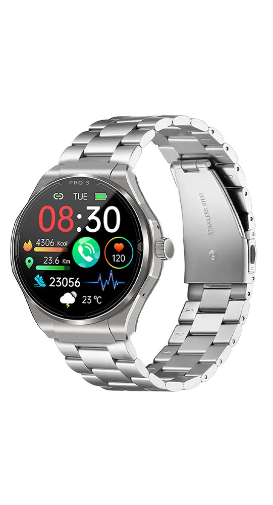 Knauermann Pro 3 (2024) rund Smartwatch, Gesundheitsuhr mit Telefoniefunktion - EKG und SOS Funktion, Gesundheitsfunktionen