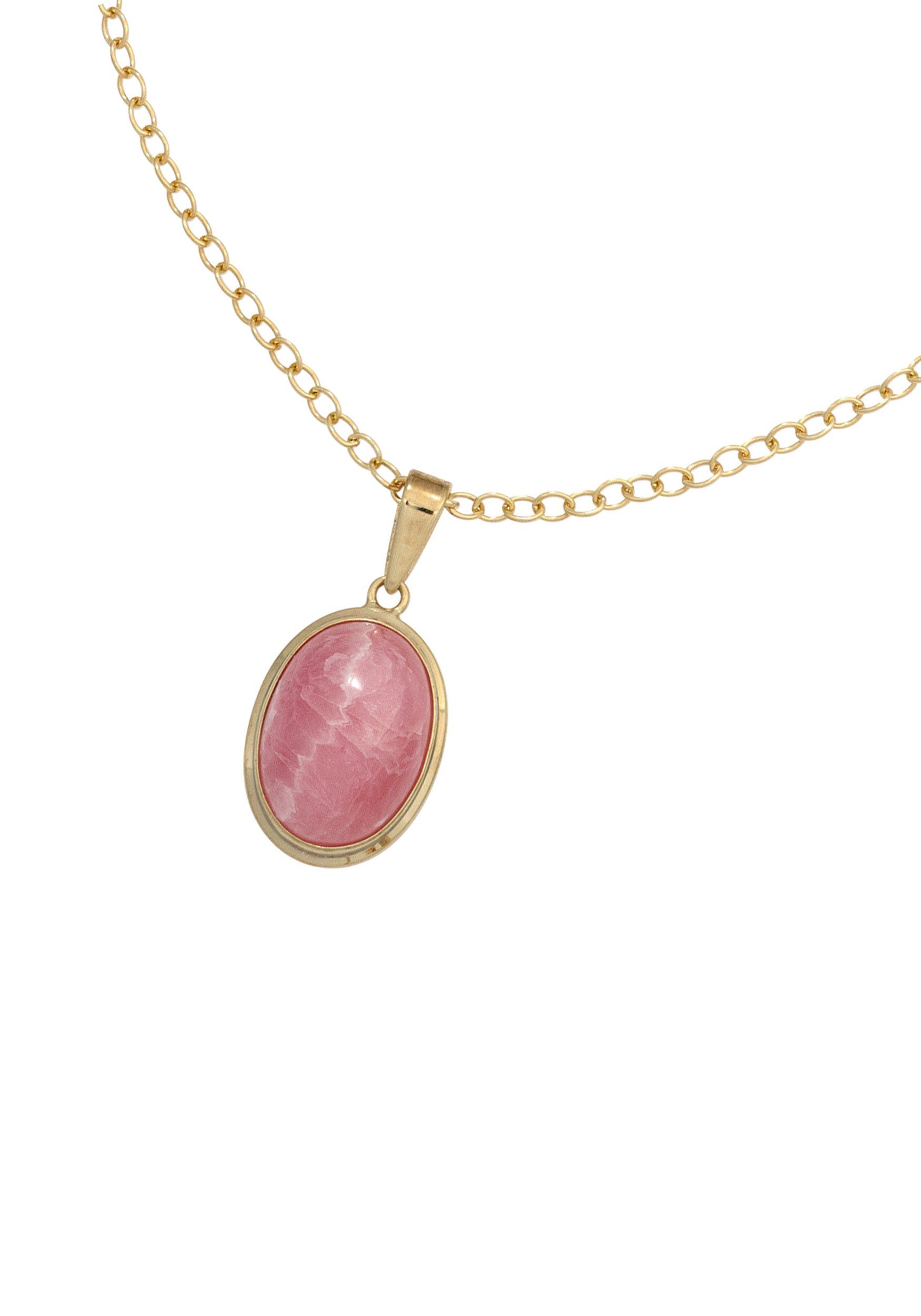 JOBO Kettenanhänger Anhänger oval rosa 18 mm, 585 Gold mit Rhodochrosit