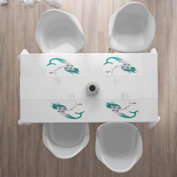 Platzset, Waschbare Stoff Esszimmer Küche Tischdekorations Digitaldruck, Abakuhaus, (4-teilig, 4 Teilig-St., Set aus 4x), Meerjungfrau Kreatur und kleine Fische