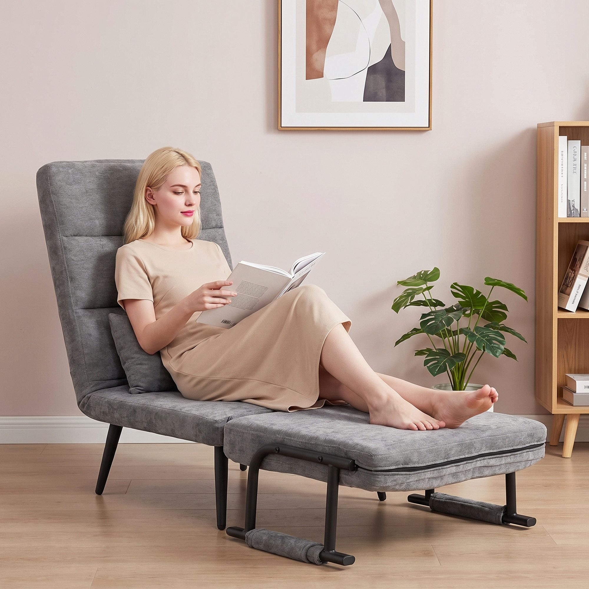 HOMCOM Schlafsofa 3 in 1 Schlafsessel Klappbar Sessel mit Schlaffunktion, Set 1 Teile, 3-in-1, 5-fach verstellbar, mit Kissen