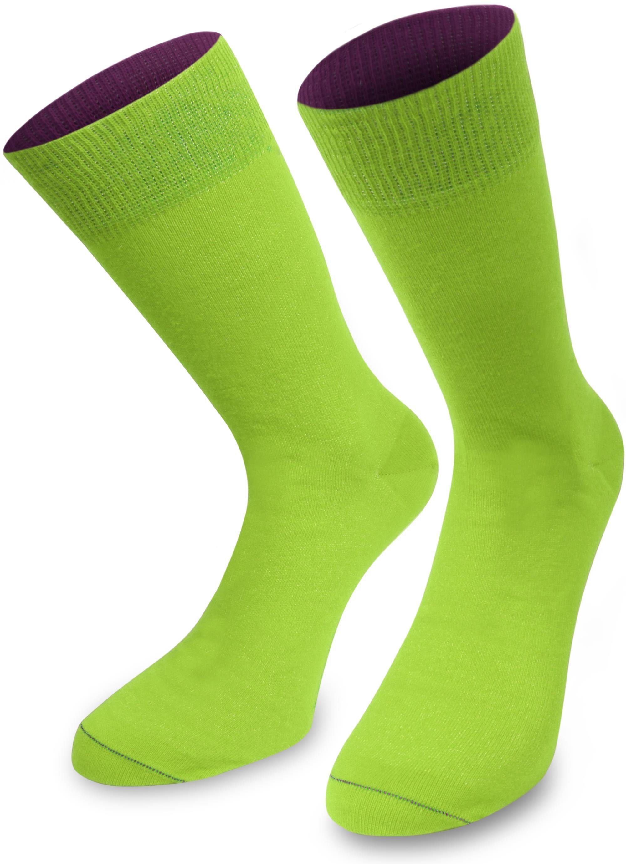 1 Paar) farbig abgesetzter (1 Bund Basicsocken Paar Socken Limette/Beere Bi-Color normani