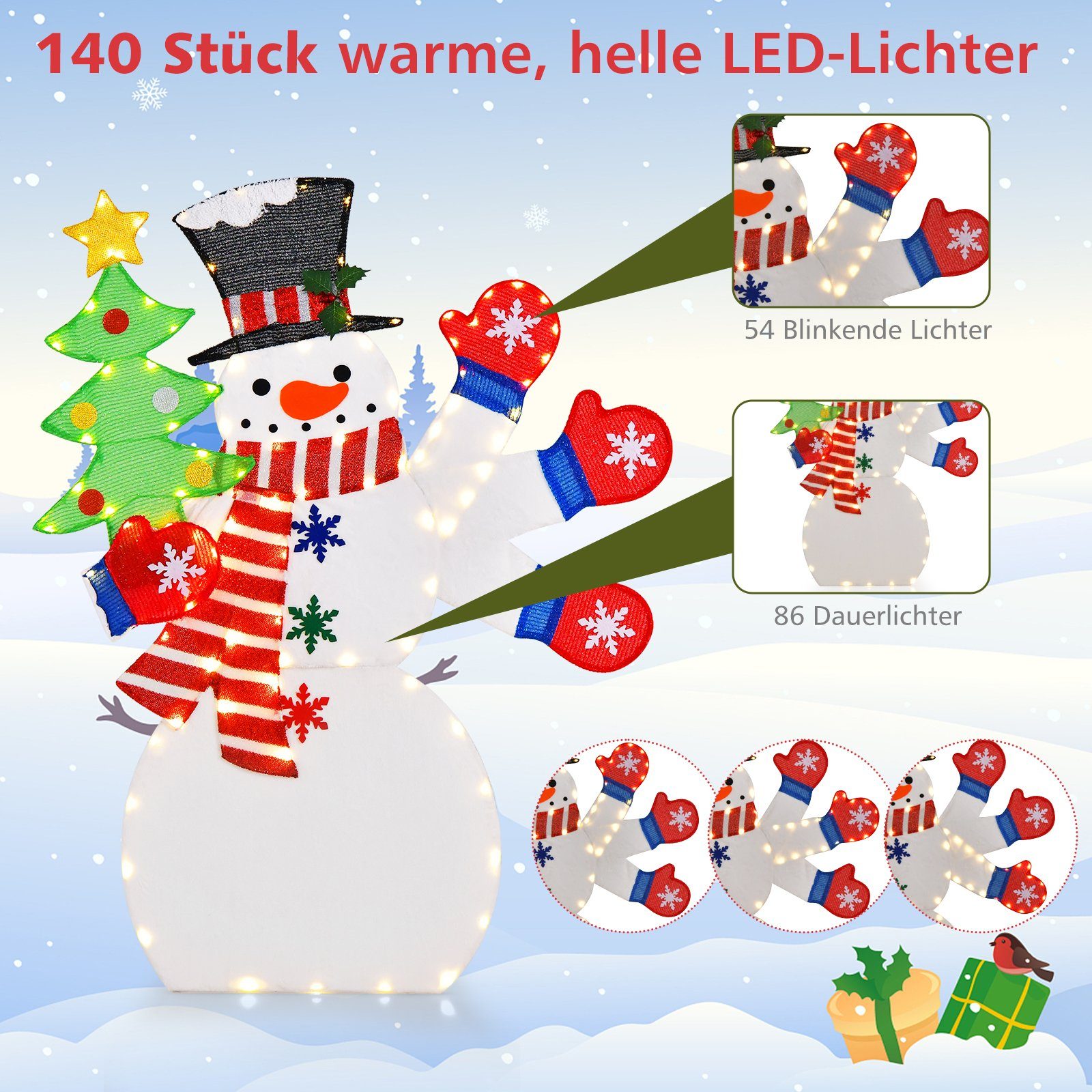 140 LEDs, außen Schneemann, mit warmweiß COSTWAY 123cm, innen