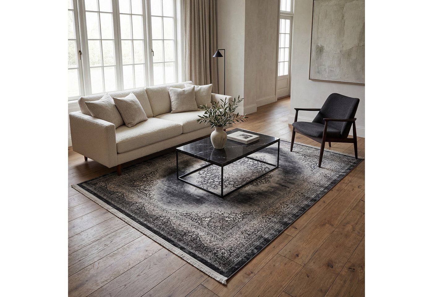 Vimoda Orientteppich Salsa, moderner orientalischer Klassiker Look, Rechteckig, Höhe: 13 mm, Teppich kurzflor modern, dicht, weich, Wohnzimmer, Schlafzimmer, Flur