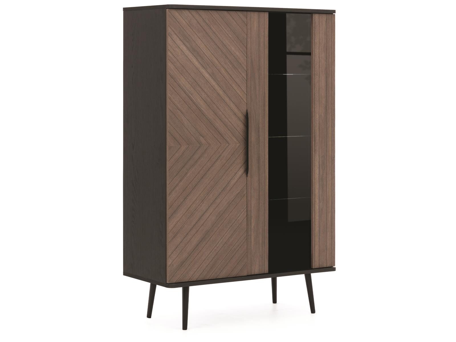 Compleo Stauraumvitrine Zweitürig mit Glaseinlegeböden, Vitrineschrank retro PINO