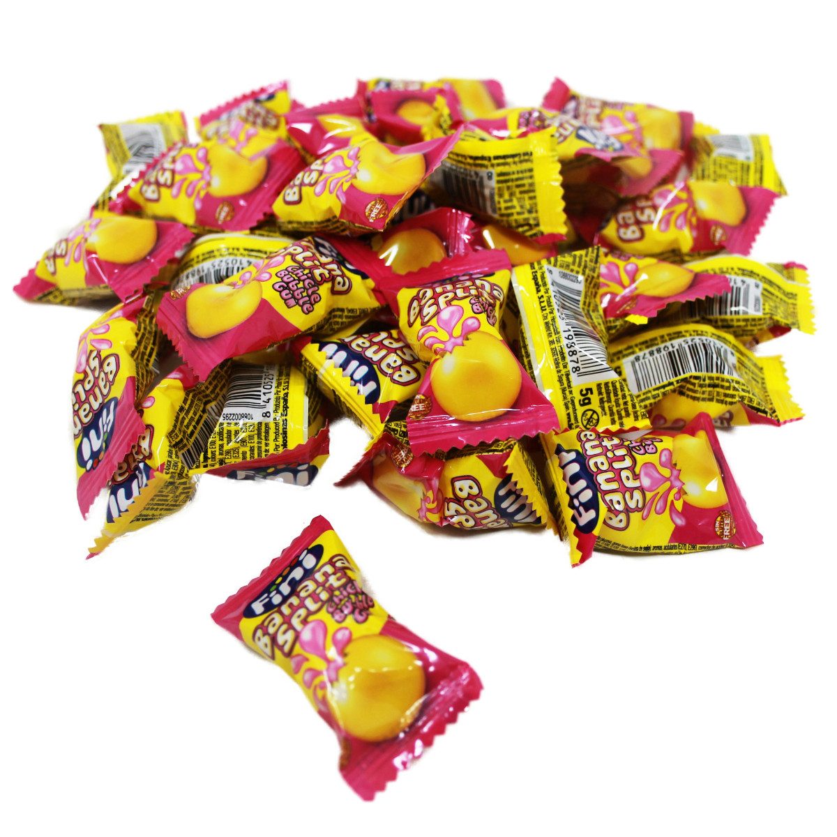 Fini Süßigkeit, Boom Bubble Gum Banana Split Kaugummi Banane glutenfrei einzeln 5g