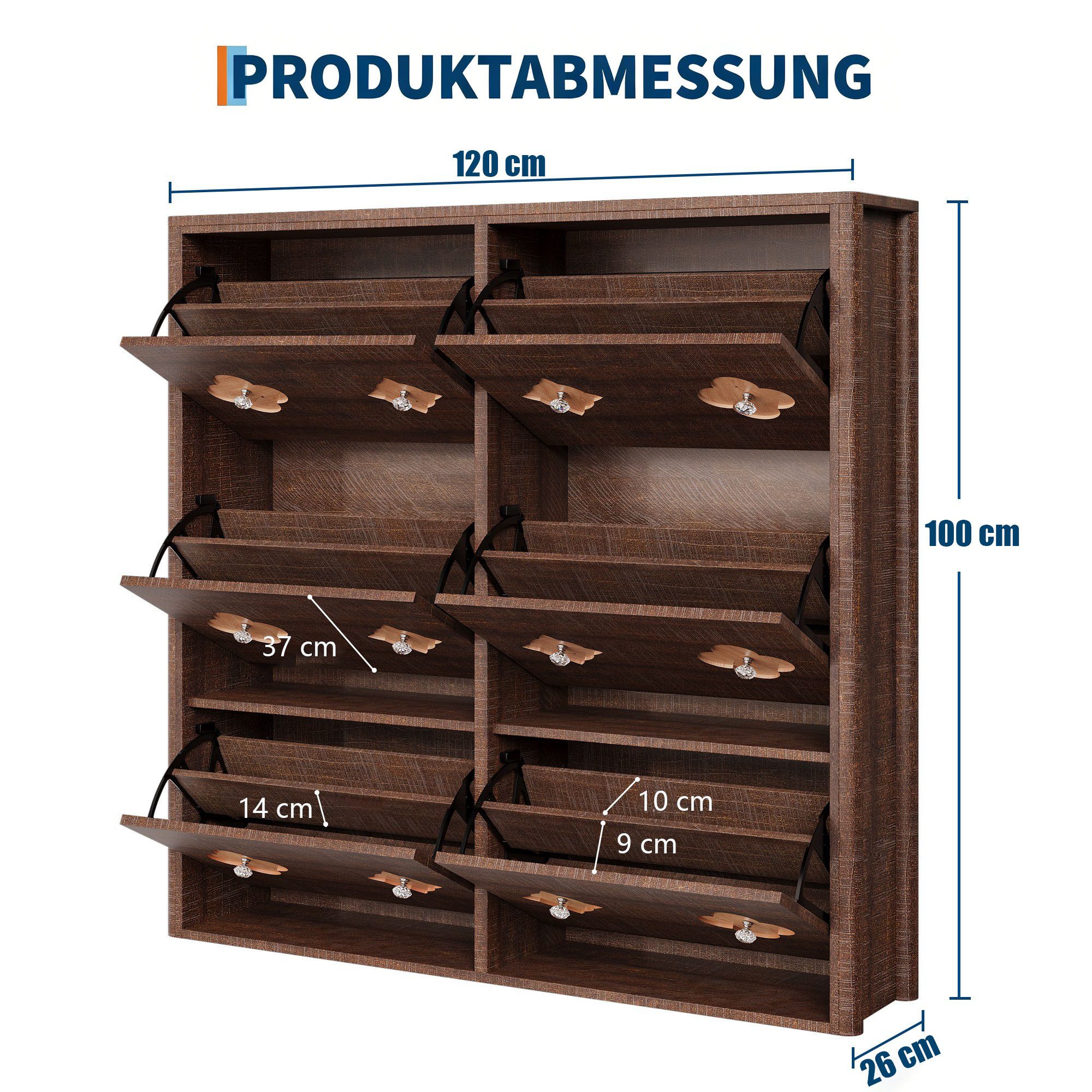GarveeMore Schuhschrank Freistehend mit 4/6 Klappfächer Diamantgriff versteckt (1-St) mit Blumenmuster für 12 bis 36 Paar