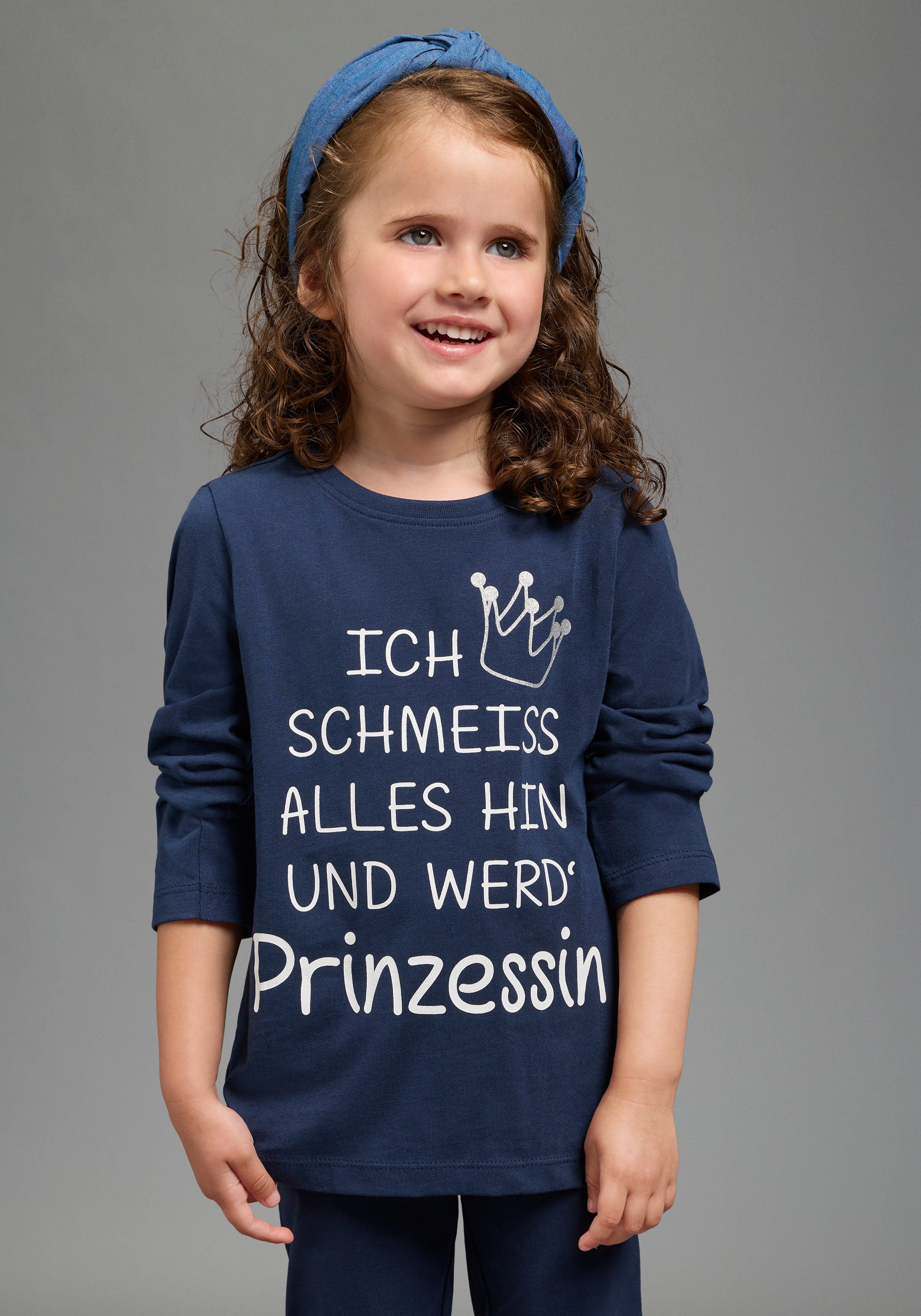 KIDSWORLD Langarmshirt Ich schmeiss alles hin und werd´ Prinzessin Sprücheshirt, langärmlig, Basic-Passform, mit Glitzerdruck