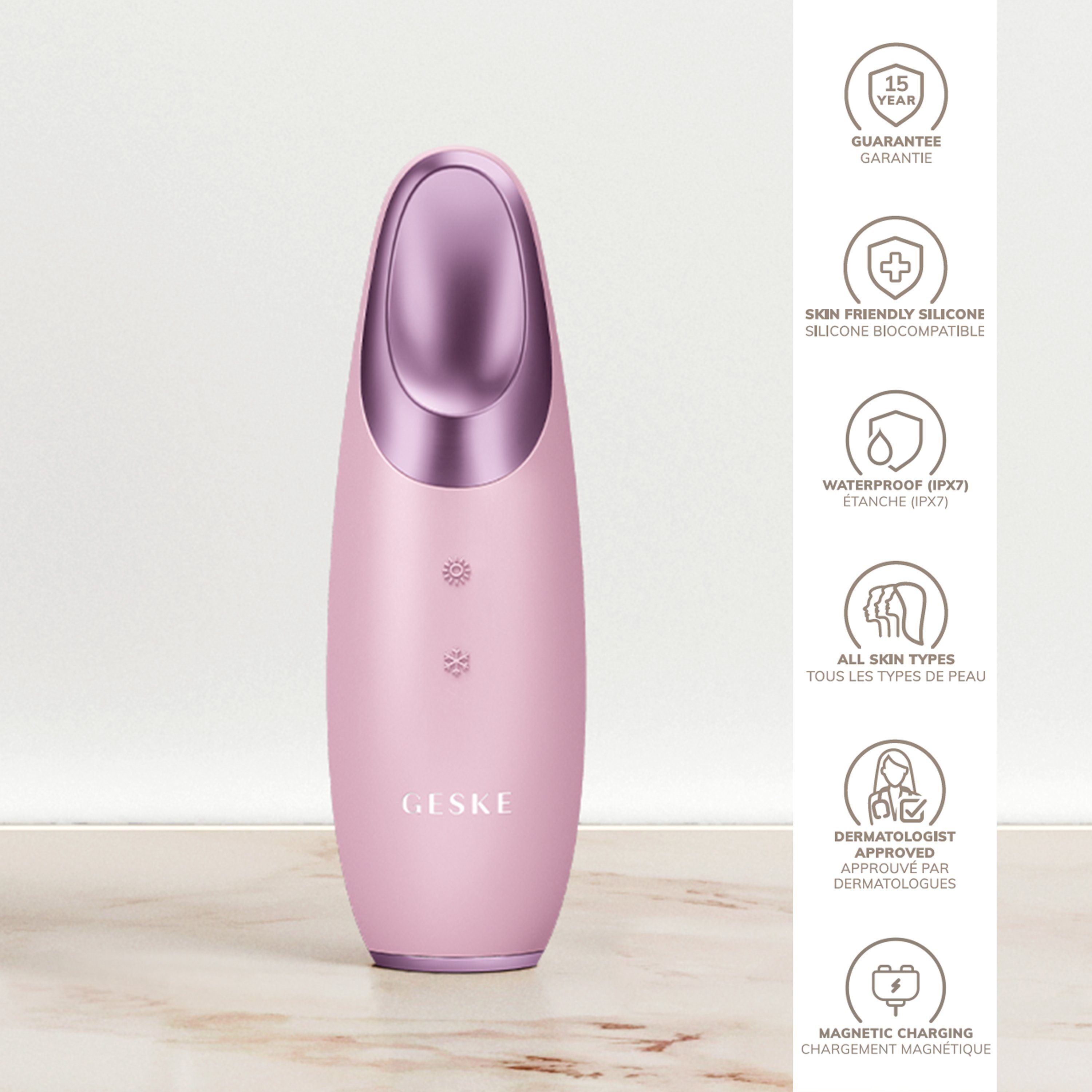 GESKE German Beauty Tech Augen-Roll-on deine SmartAppGuided™ erhältst inkl. Eye (SmartAppGuided & Warm kostenloser Mit Cool 2-tlg., 1, der Device), in Hautpflegeroutine. personalisierte Gerät Du APP GESKE Energizer Pink App 6