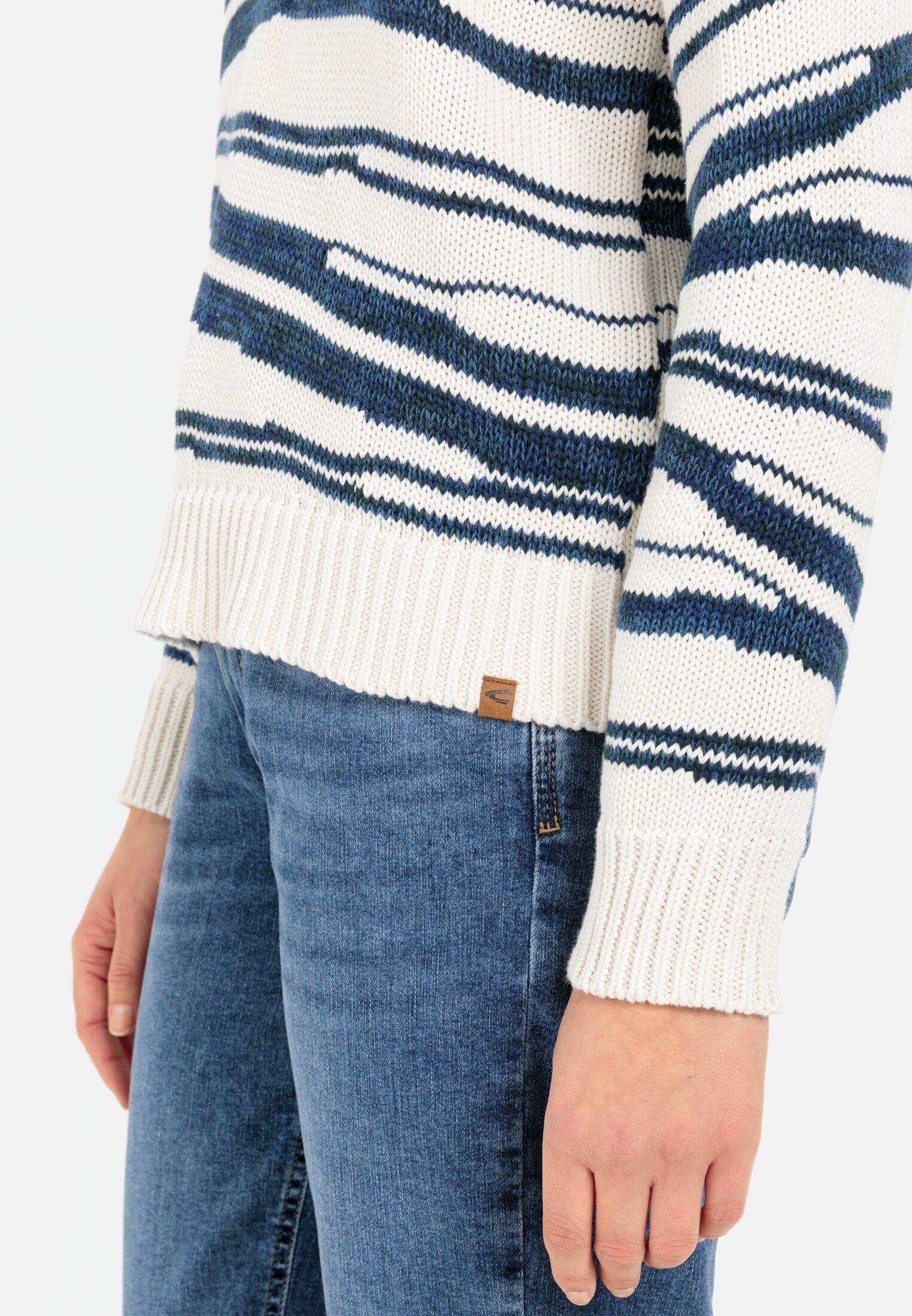 camel active Strickpullover aus reiner Baumwolle Langarm Markenlabel