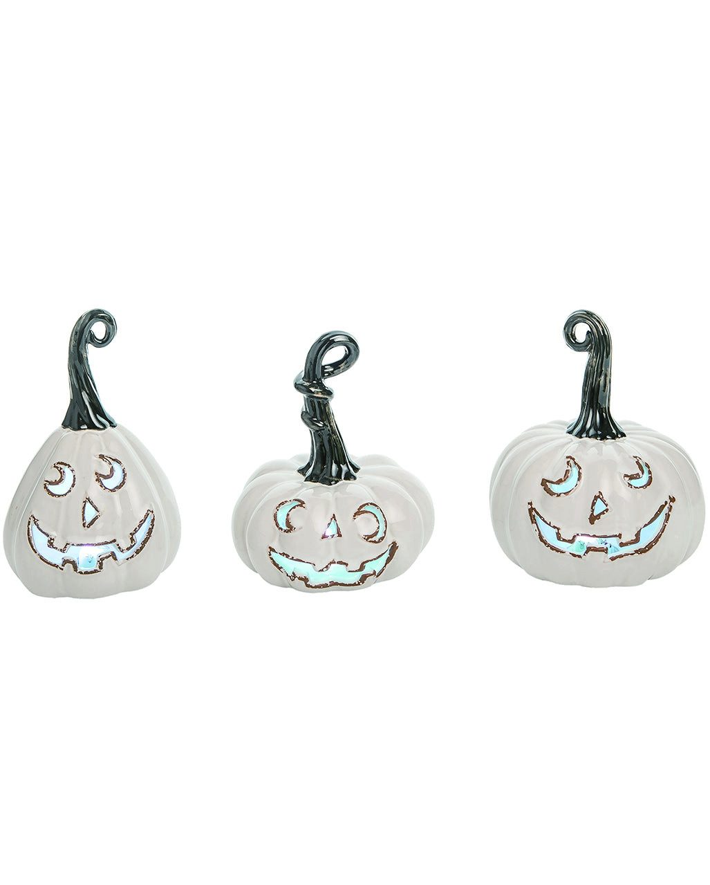 Horror-Shop Dekoobjekt Weißer Vintage Keramik Halloween Kürbis mit LED Be