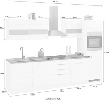 Kochstation Küche KS-Luhe, 300 cm breit, wahlweise mit oder ohne E-Geräten, gefräste MDF-Fronten