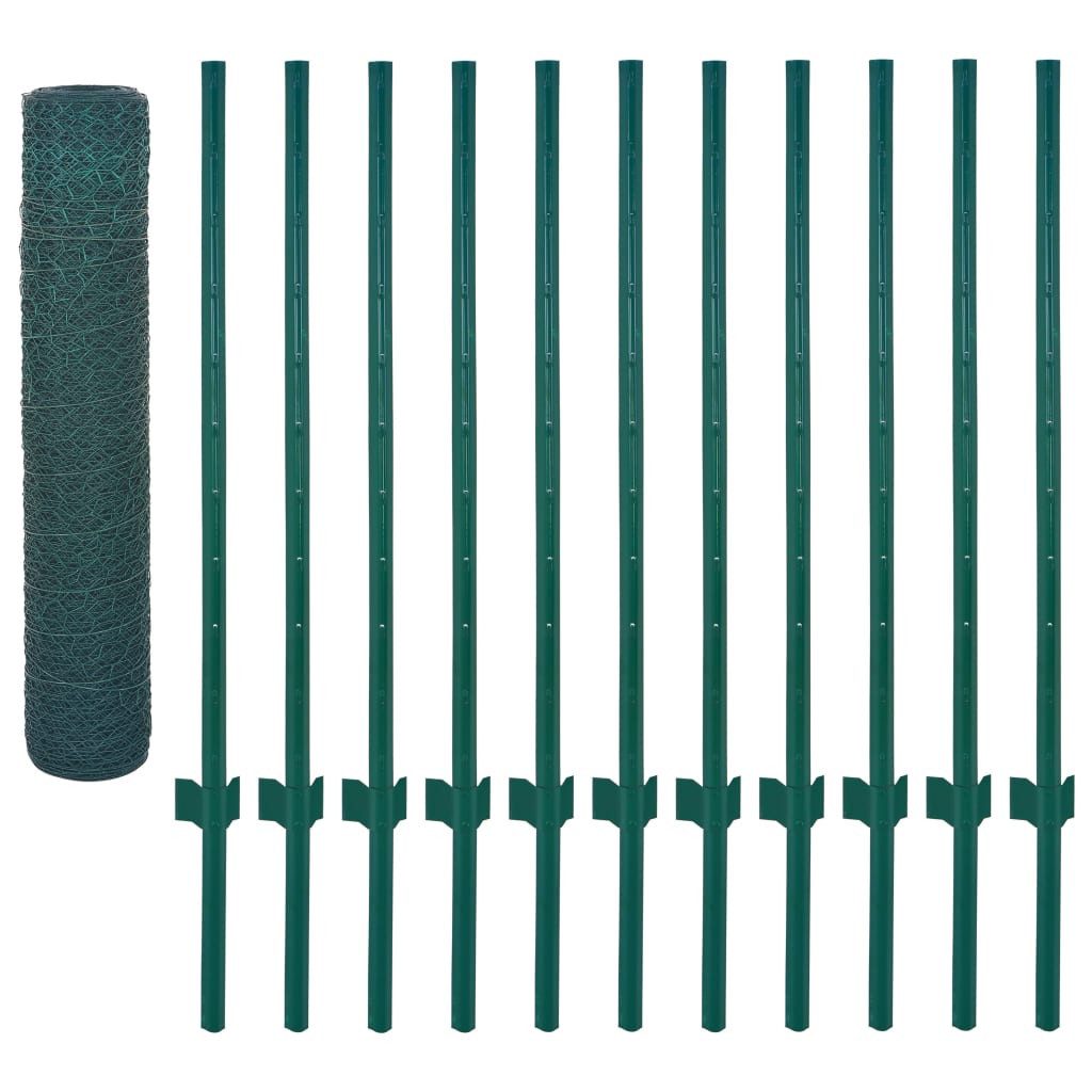 vidaXL Gartenzaun Maschendrahtzaun mit Pfosten Stahl 25 x 0,75 m Grün, (1-St)