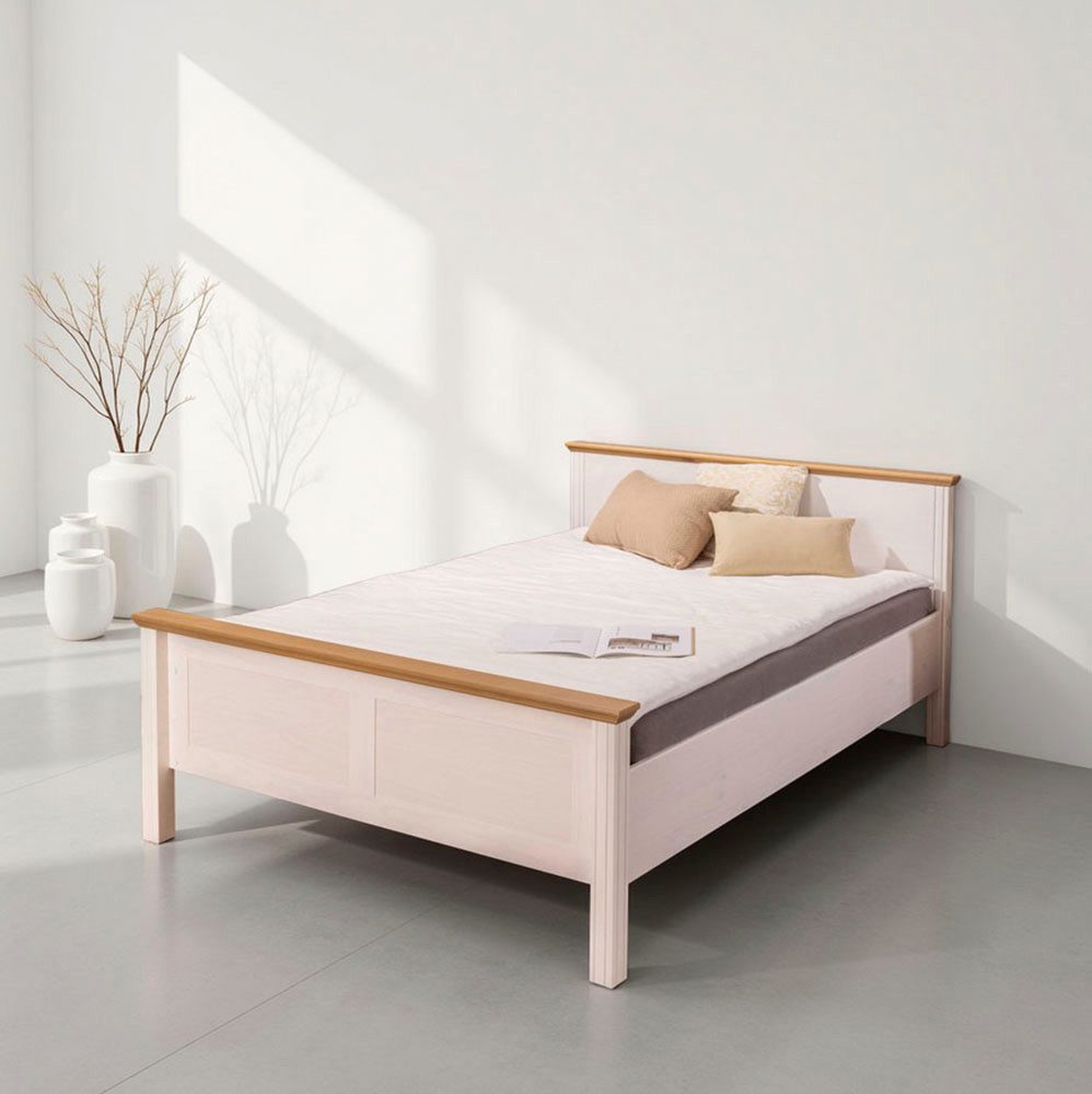 Inter Link Massivholzbett Maluno, Kiefer Massivholz, Einzelbett, Doppelbett, Echtholzbett ohne Lattenrost, Holzbett, 90/120/140/160/180 x 200 cm