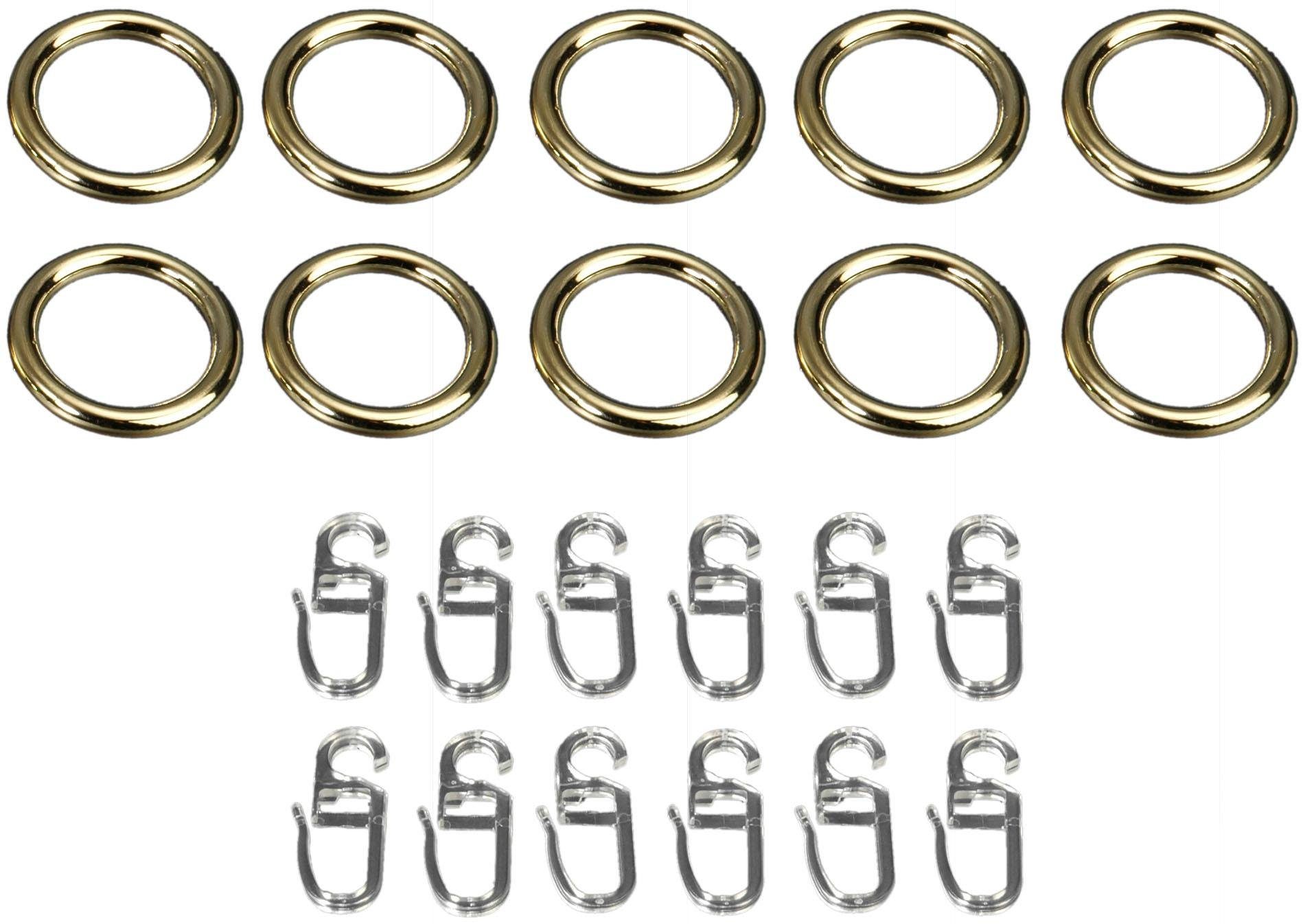 Gardinenring, Liedeco, Gardinenstangen, (Set, 10-St., mit Faltenlegehaken),  für Gardinenstangen Ø 20 mm, Stilring, Gardinenring, Rundring,  Kunststoffring mit Faltenlegehaken