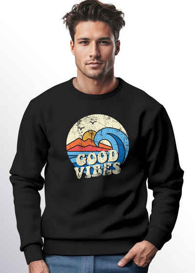 Neverless Sweatshirt Sweatshirt Herren Print Vintage Grafik Welle Sonne Surfen Rundhals-Pul