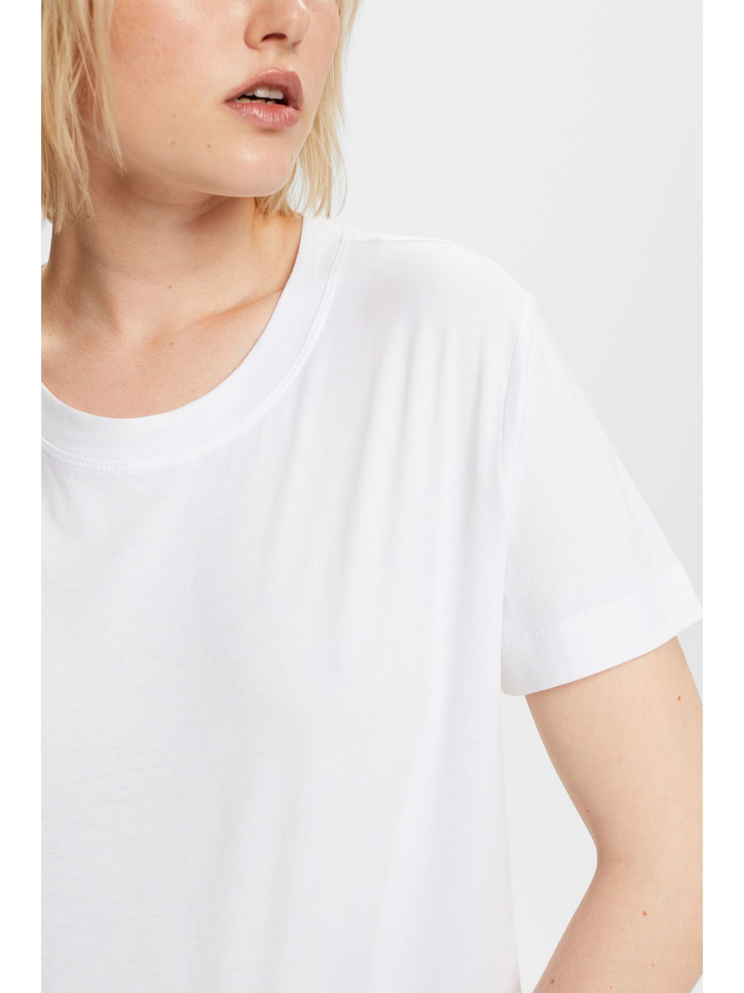 Rundhalsausschnitt (1-tlg) Esprit mit T-Shirt WHITE Baumwoll-T-Shirt