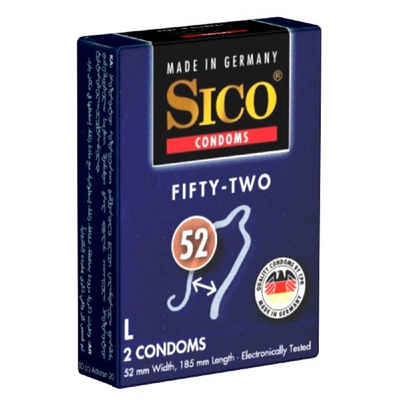 SICO Презервативи Size «Fifty-Two» Розмір L (52mm) Packung mit, 2 St., mittelgroße Latexkondome, Презервативи nach Maß