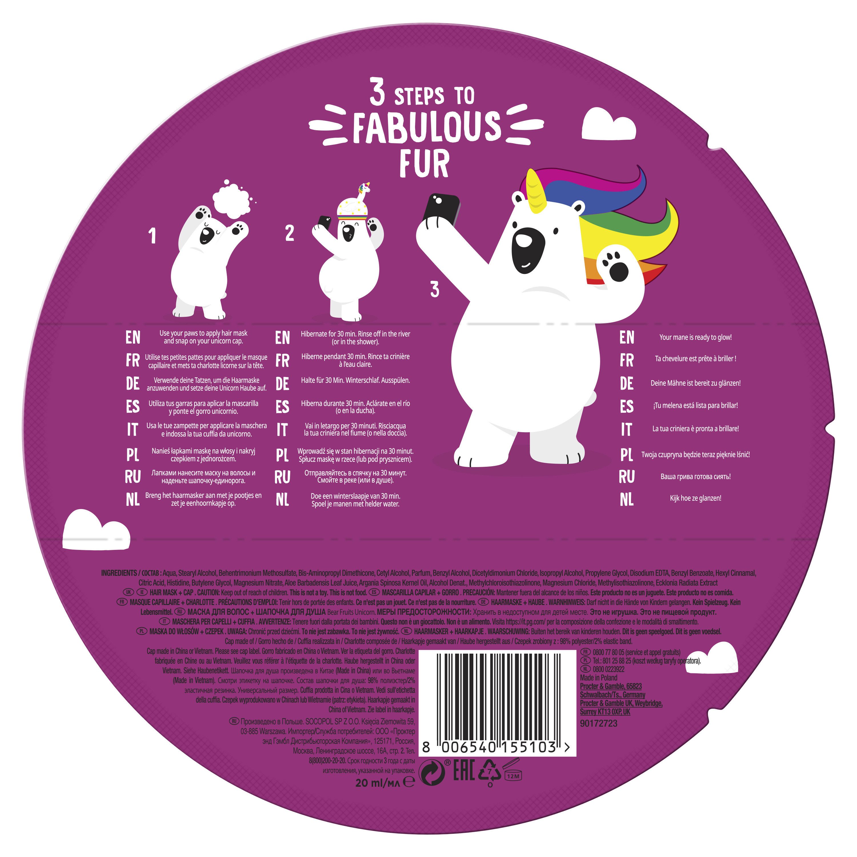 Bear Fruits Haarmaske Unicorn - Hair mask + cap 10er-Pack