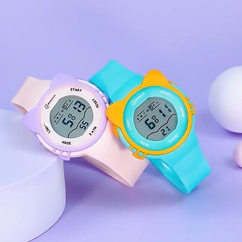 K&L Wall Art Digitaluhr Kinder Armbanduhr Katze Silikonuhr für Jungen Mädchen, Licht, Wecker, Wochentag, Stoppuhr, 17mm Silikonarmband, 3ATM