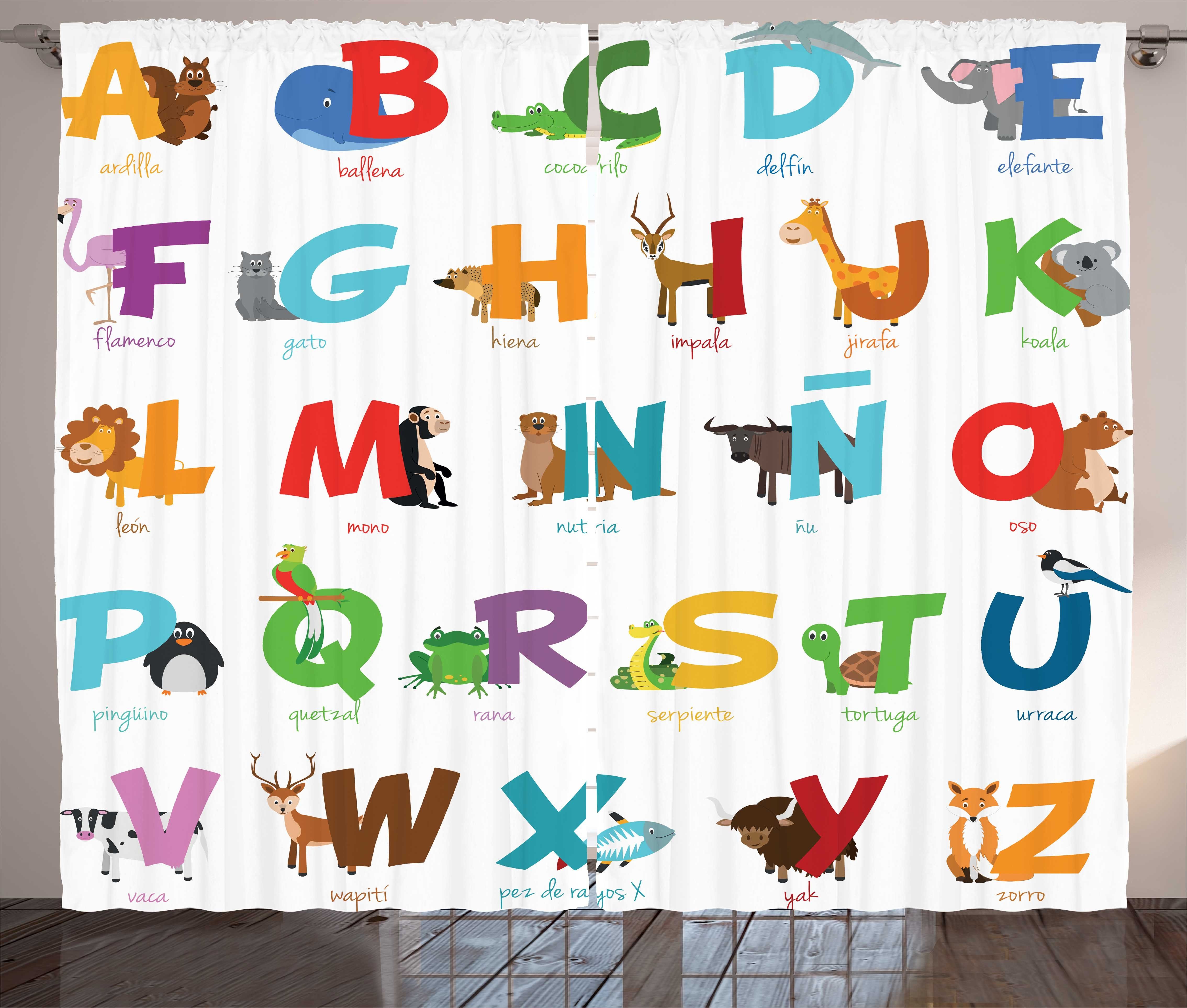 Alphabet Abakuhaus, ABC mit Gardine für Haken, Schlaufen Letters Tiere Kräuselband und Vorhang Schlafzimmer