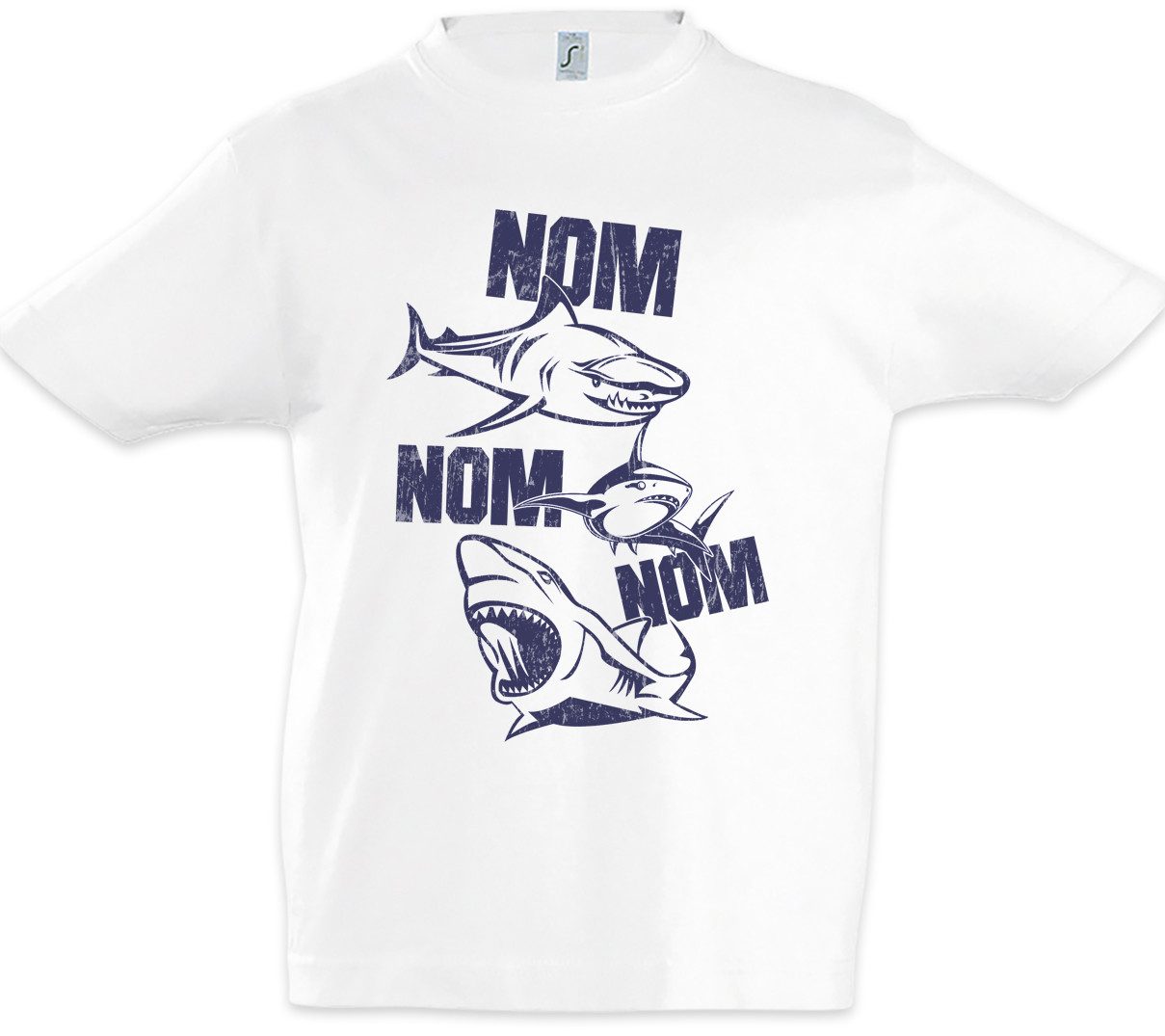 Print-Shirt Sharks Nom Kinder T-Shirt Hai Shark Jaws Haifisch Nom Taucher Hunger