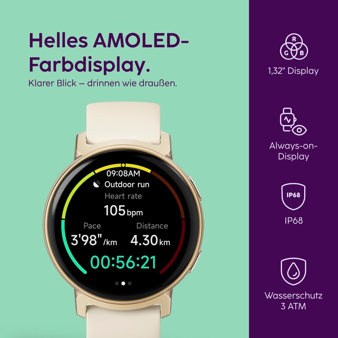 Hama ARION GPS, AMOLED-Display, IP68, Telefonfunktion, 110 Sportmodi Smartwatch (3,35 cm/1,32 Zoll), VO2max-Analyse, Schlaftracking, Blutsauerstoff, 6–8 Tage Akkulaufzeit