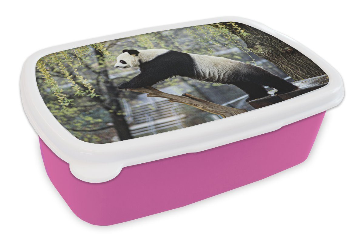 MuchoWow Lunchbox Panda - Fluss - Baum, Kunststoff, (2-tlg), Brotbox für Erwachsene, Brotdose Kinder, Snackbox, Mädchen, Kunststoff rosa