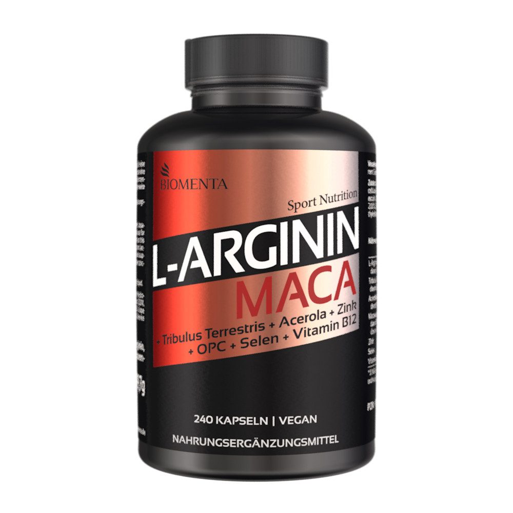 BIOMENTA Arginin + Maca Komplex - 240 hochdosierte Kapseln - Premiumqualität Kapseln, 199.7 g