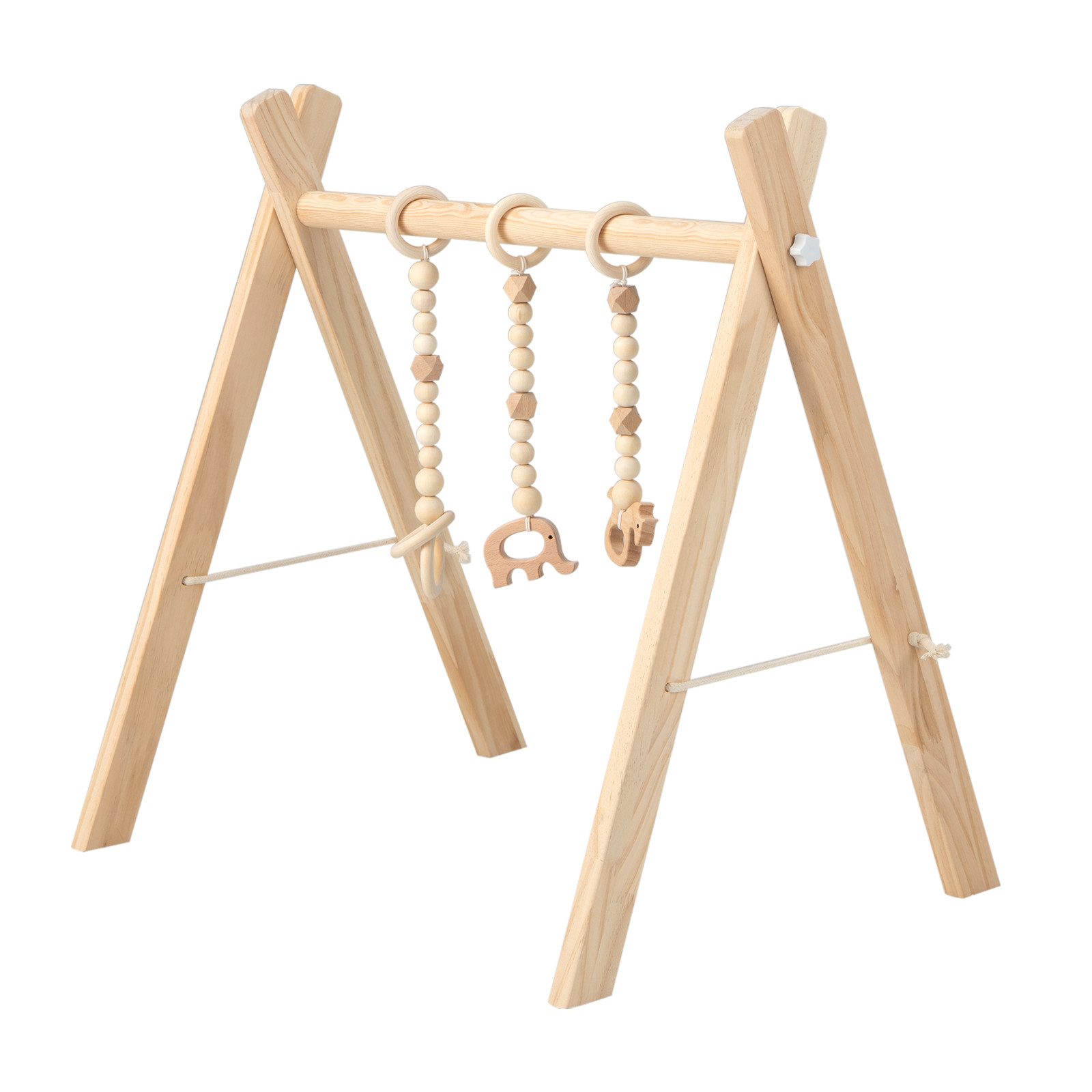 COSTWAY Baby Gym Spielbogen, mit 3 Kinderspielzeugen, klappbar, aus Holz