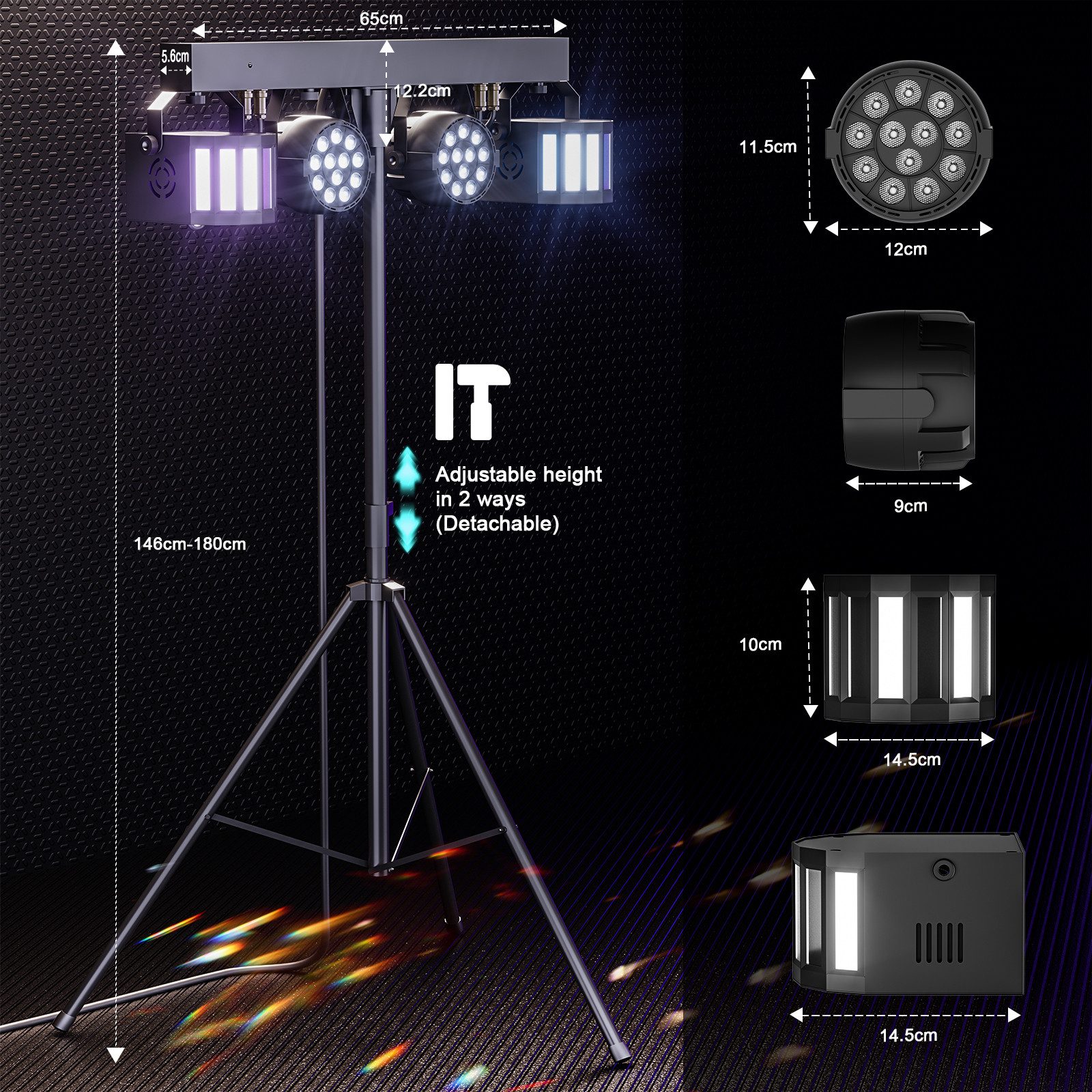 ZonQoonz Discolicht 60W LED-Lichtshow-Set mit Halterung und Tragetasche für DJs Hochzeiten