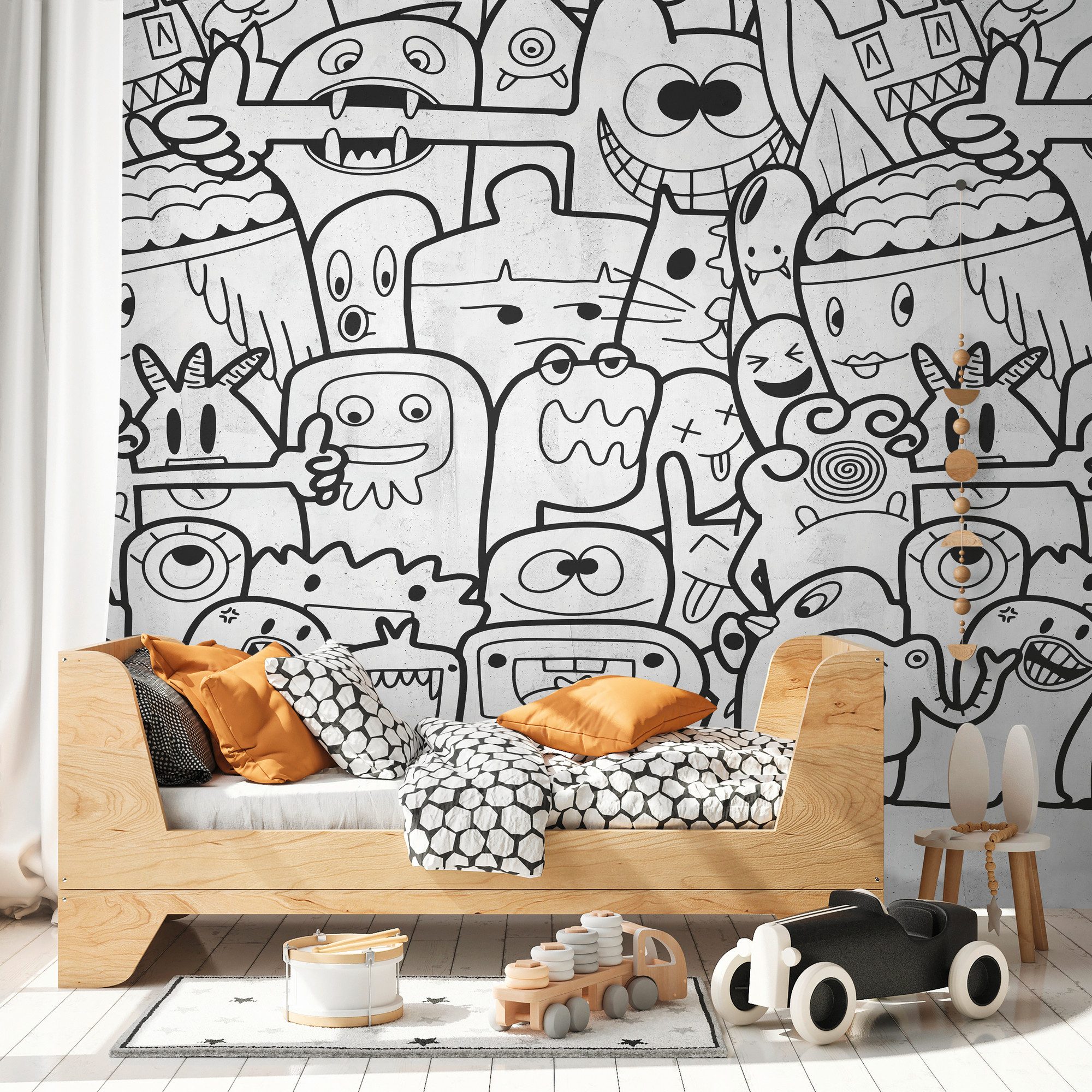 living walls Fototapete THE WALL III Comic Tapete Motivtapete Kinderzimmer Comic, glatt, matt, (1 St), Vliestapete Kindertapete für Schlafzimmer Küche Wohnzimmer Comic Flur