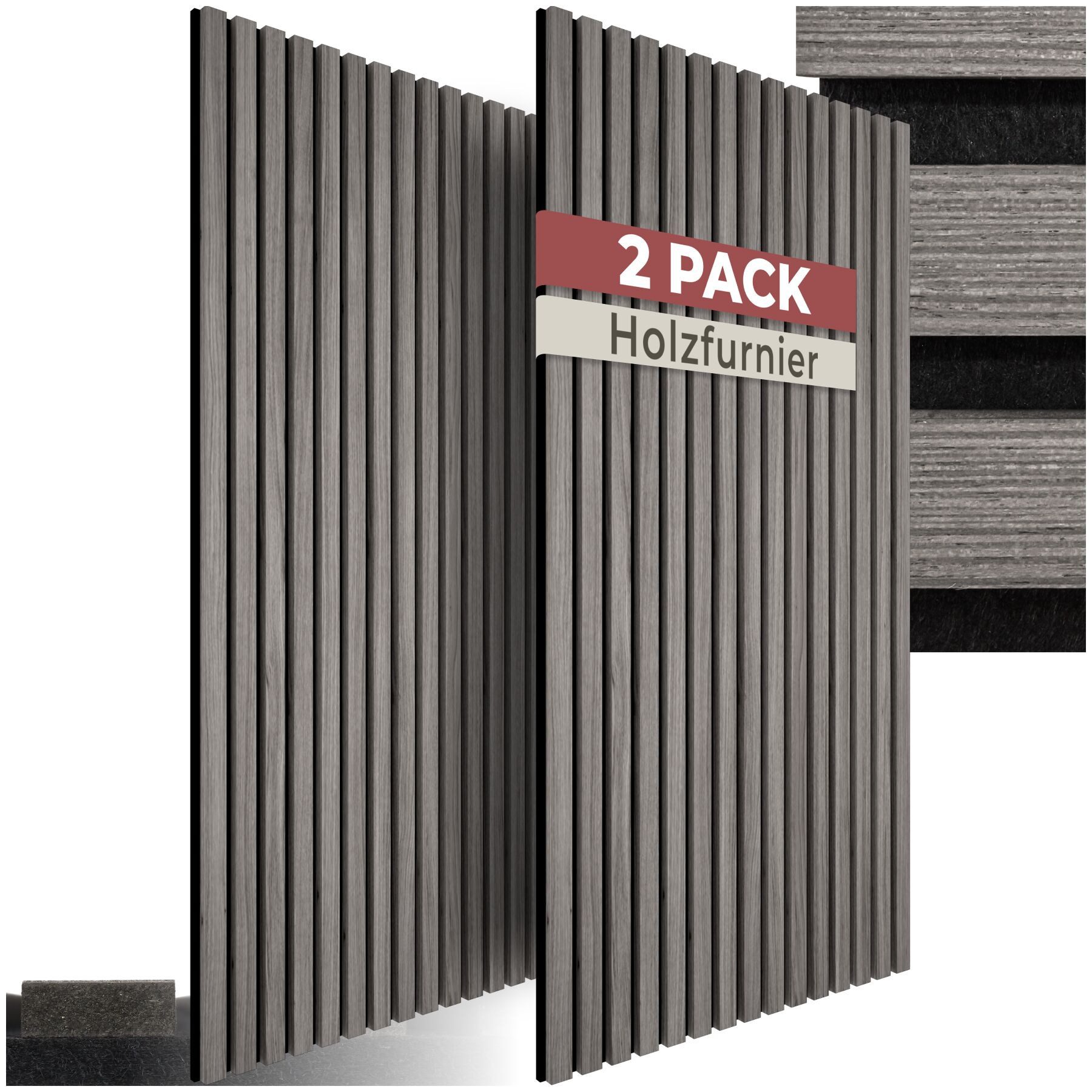 tectake Wandpaneel Akustikpaneele aus MDF und Echtholzfurnier - Eiche hellgrau, BxL: 50x110 cm, 0.55000000000000004 qm, (Holzpaneele Sonic Wall II, 2-tlg., Größe flexibel anpassbar) schallabsorbierender Filz, einfache Montage mit Kleber oder Schrauben