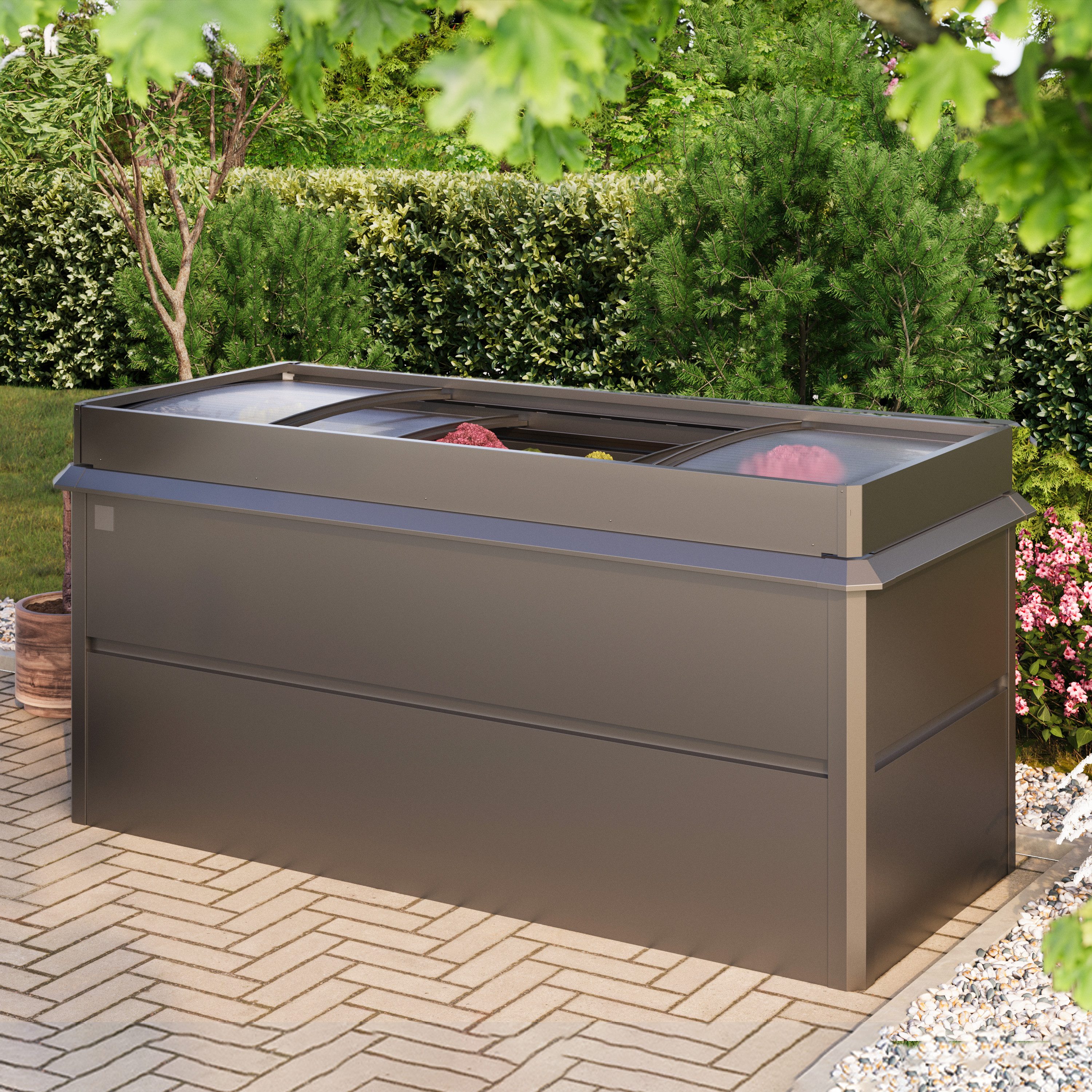 GFP Hochbeet PRIMEYARD Theo 200 x 85 x 77 cm, Anthrazit, Setangebot, Stahl, inkl. Frühbeetaufsatz und Schneckenschutz