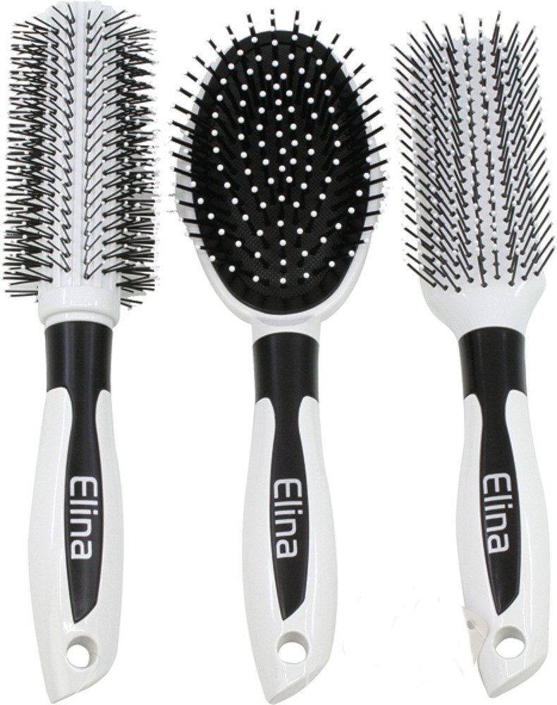 emeco Haarbürsten-Set 3er set Haarbürsten Massage 23cm 3fach Wellness Haarpflege Weiß, 3-tlg.