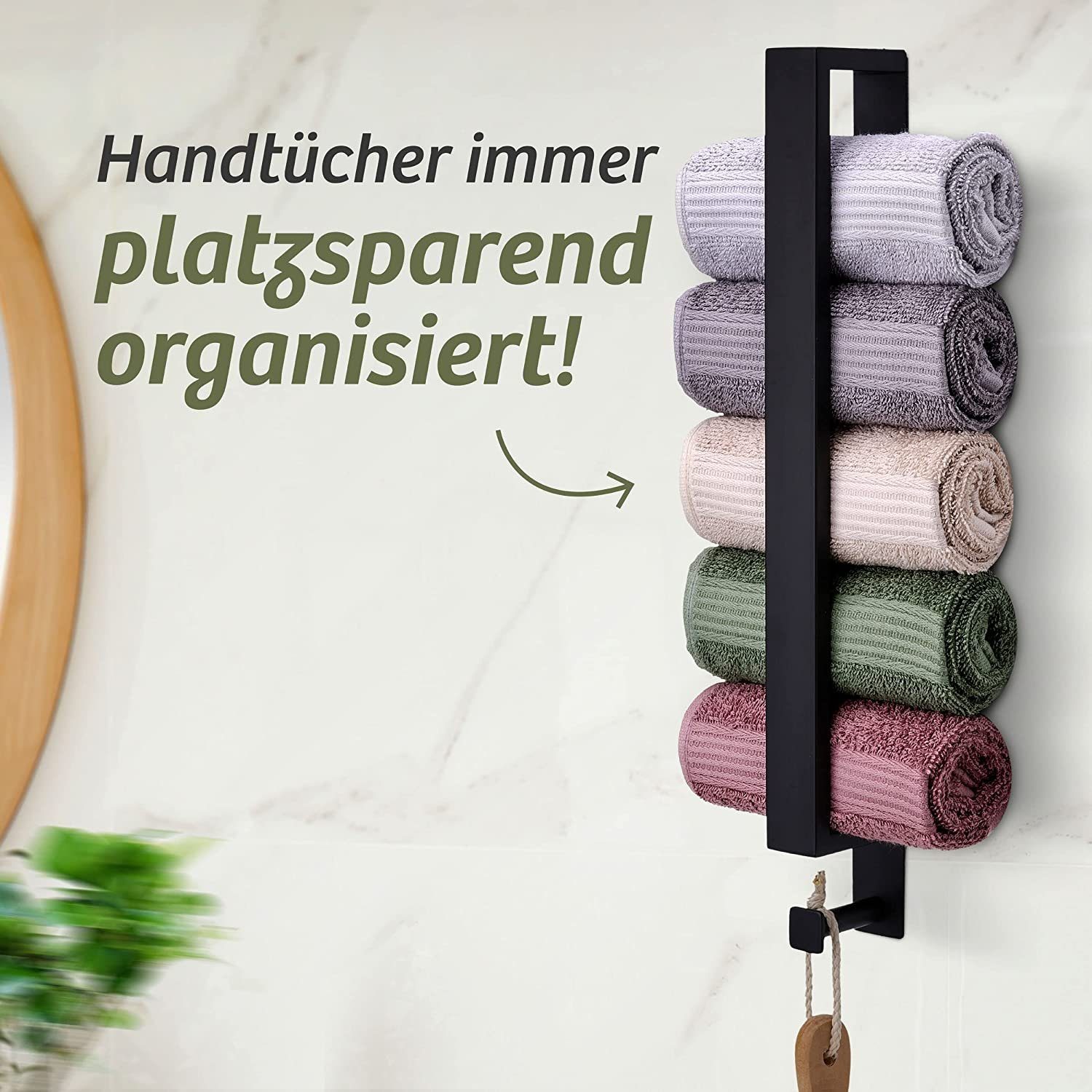 Praknu Handtuchstange Handtuchhalter Schwarz mit Haken günstig online kaufen