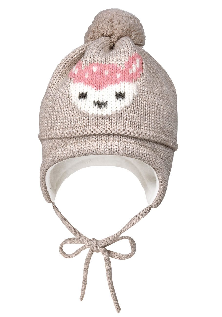 MAXIMO Strickmütze mit Reh Motiv mit Pompon und Bindeband