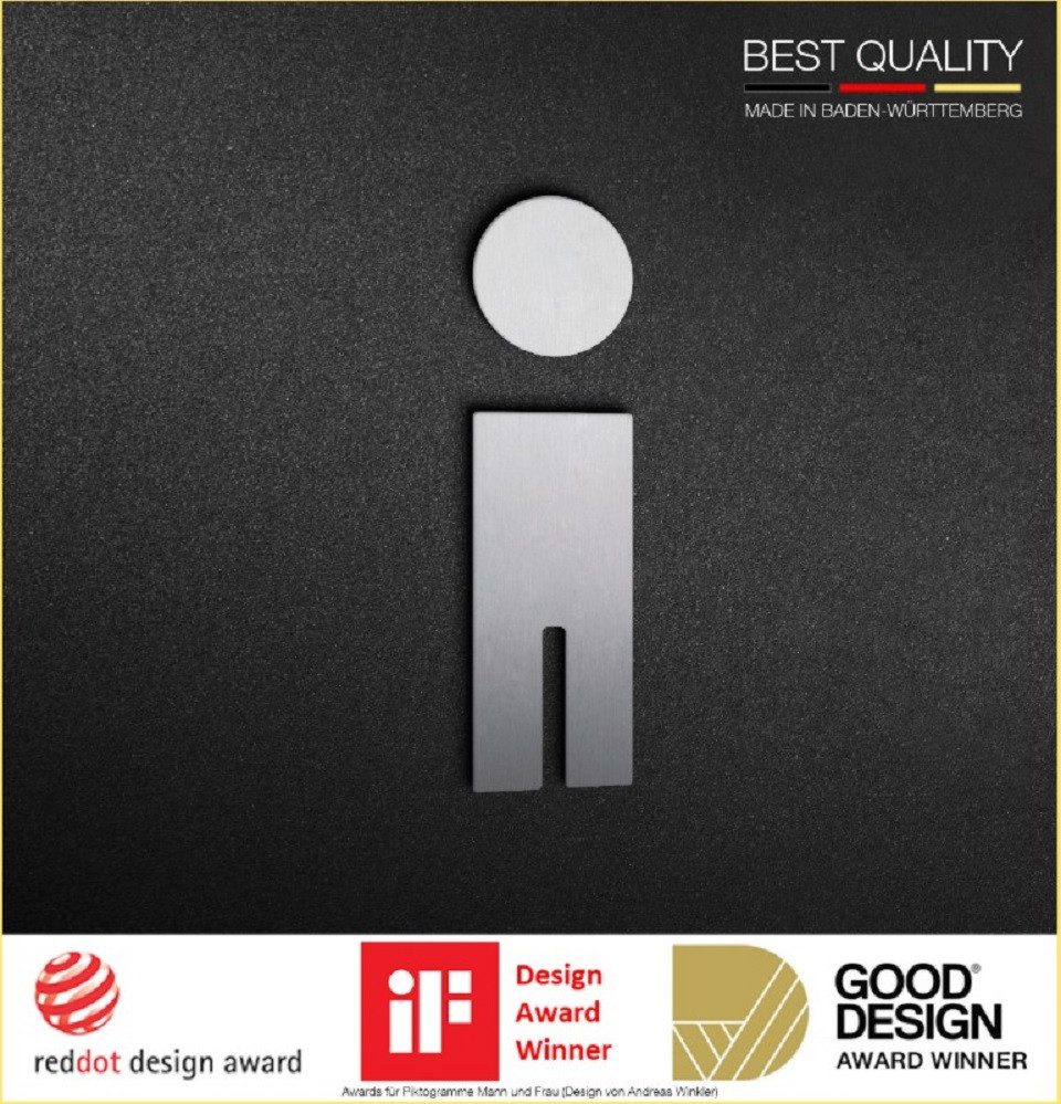 PHOS Design Hinweisschild, WC-Piktogramm aus Edelstahl - Herren (Design-Award), selbstklebend, (Modell: P0301), - 100% Made in Germany