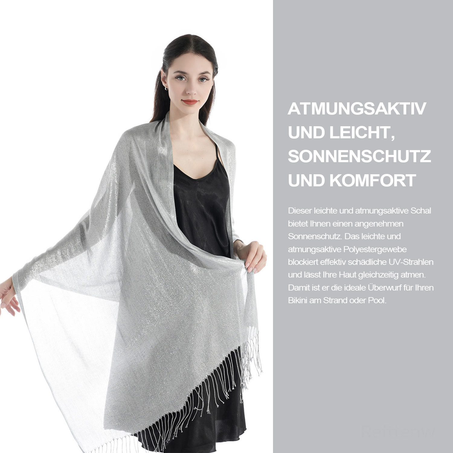 Refttenw Poncho Stola für Abendkleid,Stola Schal,Glitzer schal,Sommerschal,mit Quasten