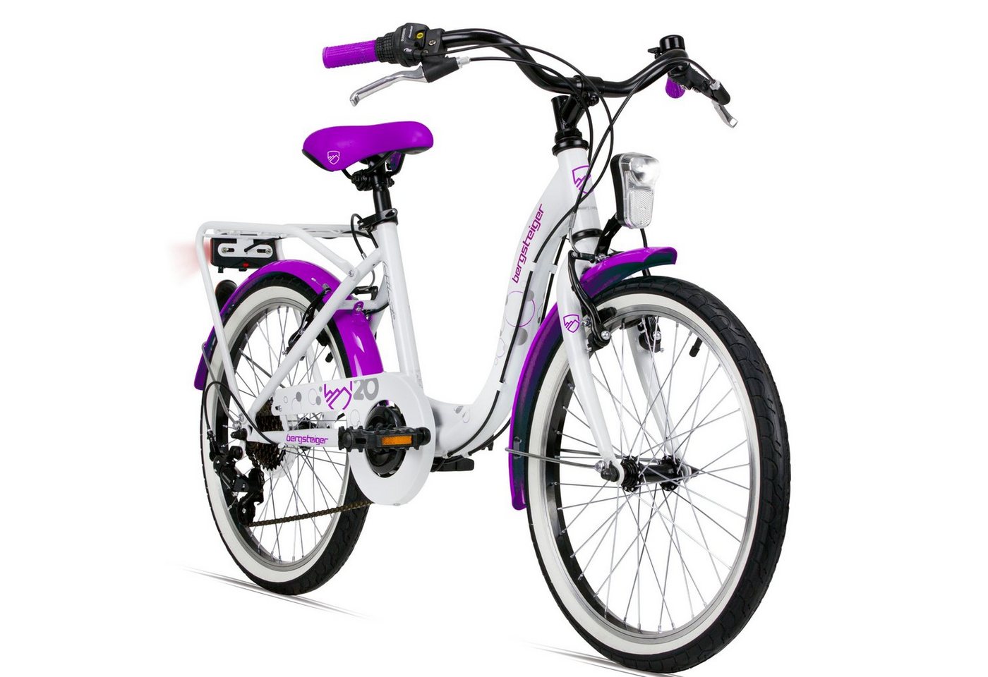 bergsteiger Kinderfahrrad Atlantis 20, 24 Zoll Mädchenfahrrad, 6 - 11 Jahre, StVZO, 6 Gang Shimano Tourney RD-TY300 Schaltwerk, Kettenschaltung, V-Bremse