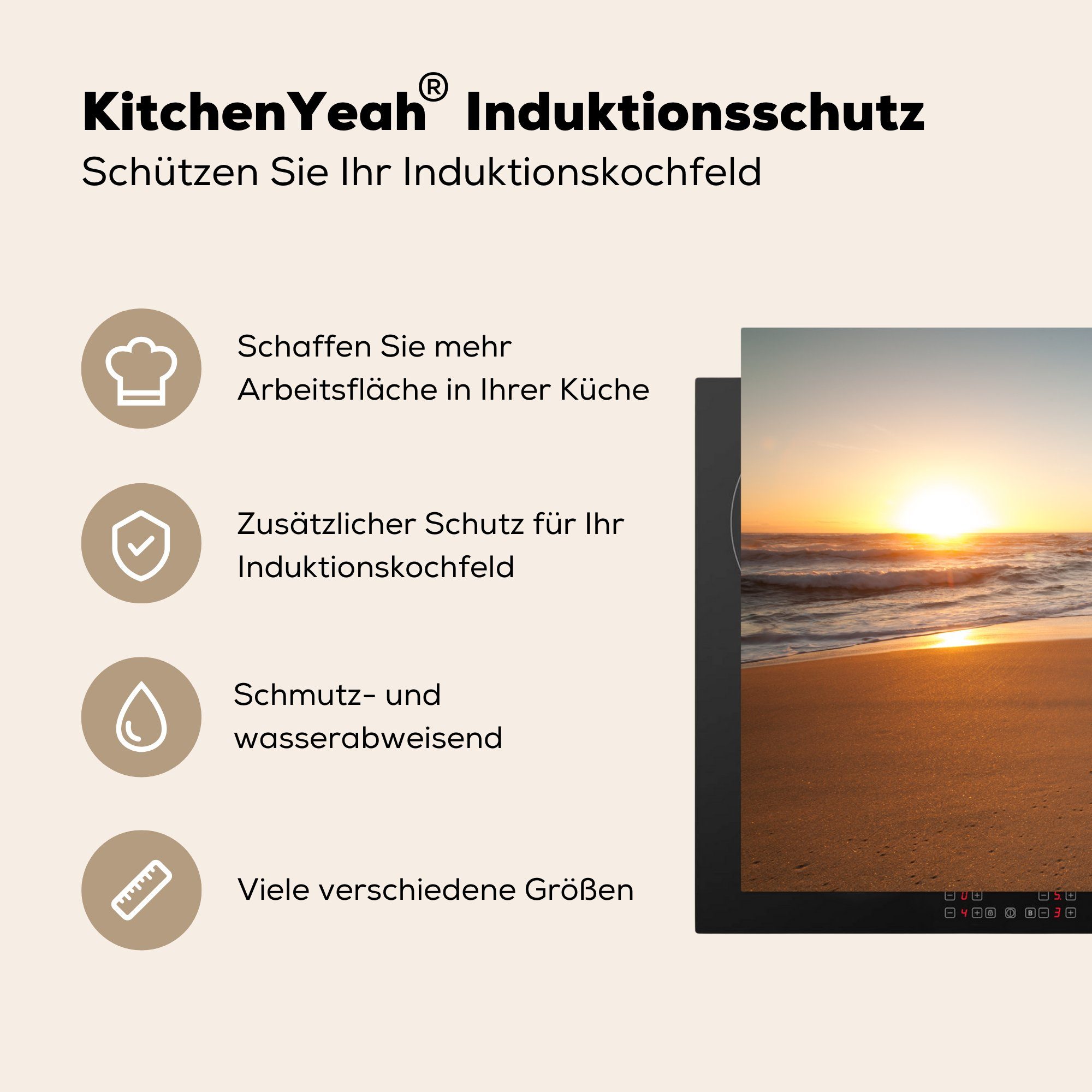 Strand küche, cm, Himmel, - die 81x52 Induktionskochfeld Ceranfeldabdeckung - Vinyl, (1 Schutz tlg), MuchoWow für Sonne Herdblende-/Abdeckplatte
