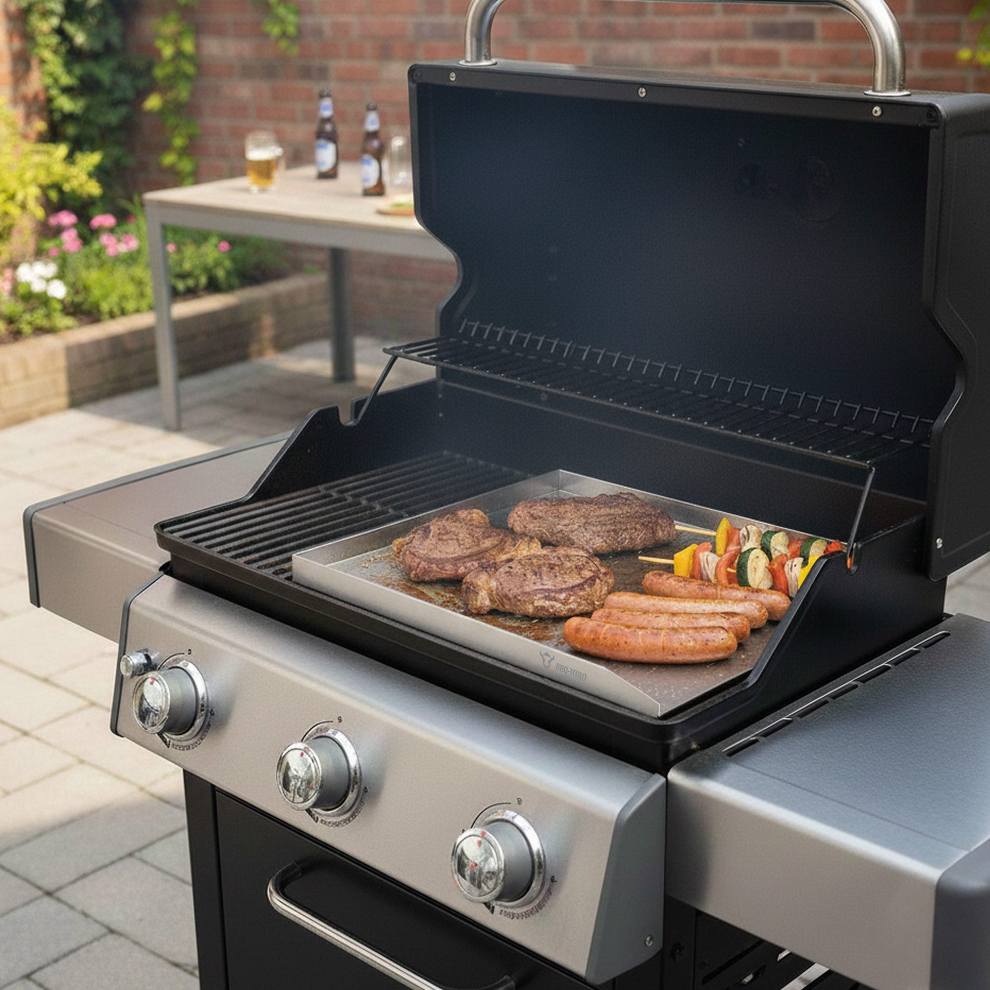 BBQ-Toro Grillplatte Edelstahl Grillpfanne, 40 x 41,5 cm, BBQ Plancha, Grillblech (1-St), Einfache Reinigung